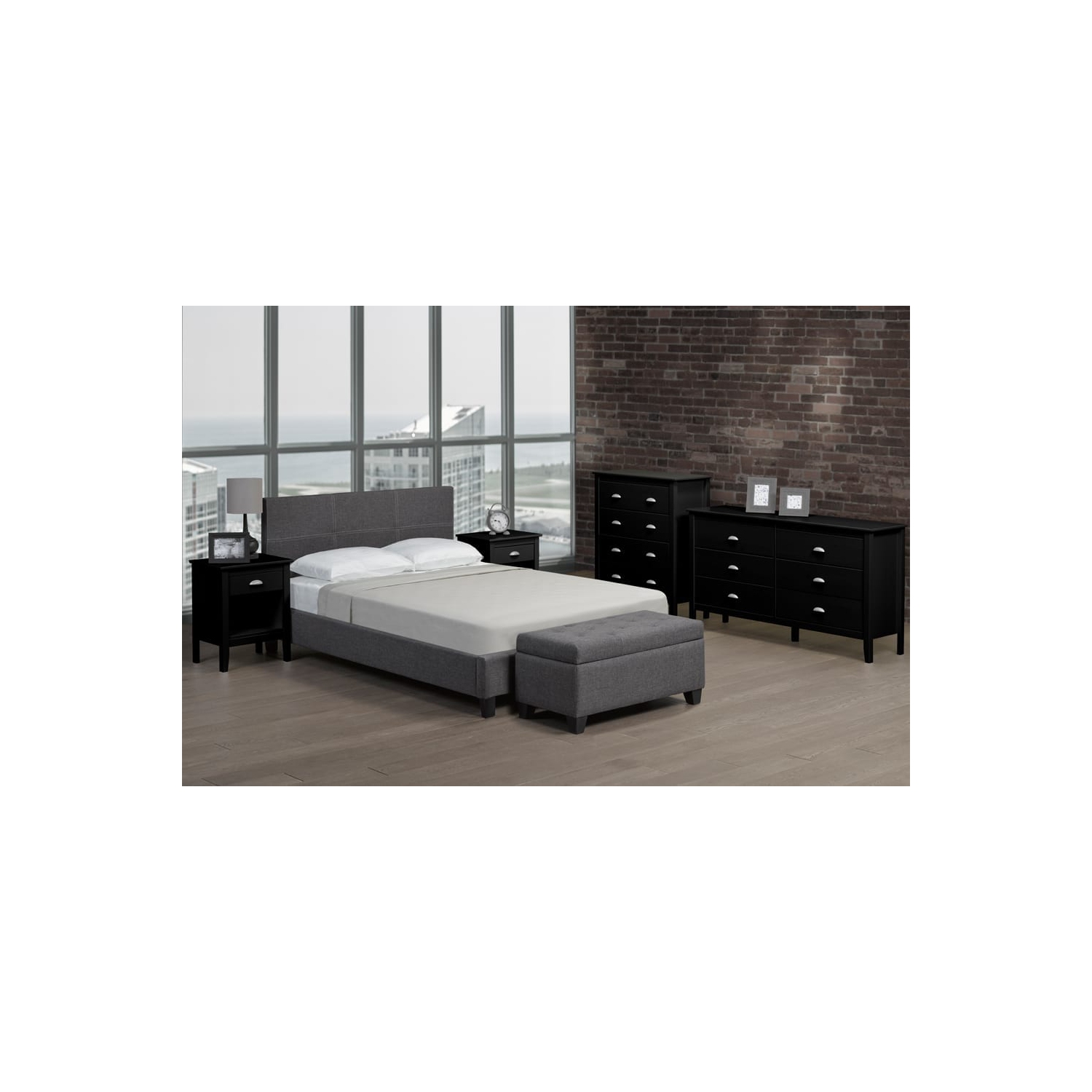 Lattes de lit à plateforme simple contemporain de 39 po en lin gris incluses, aucun sommier requis