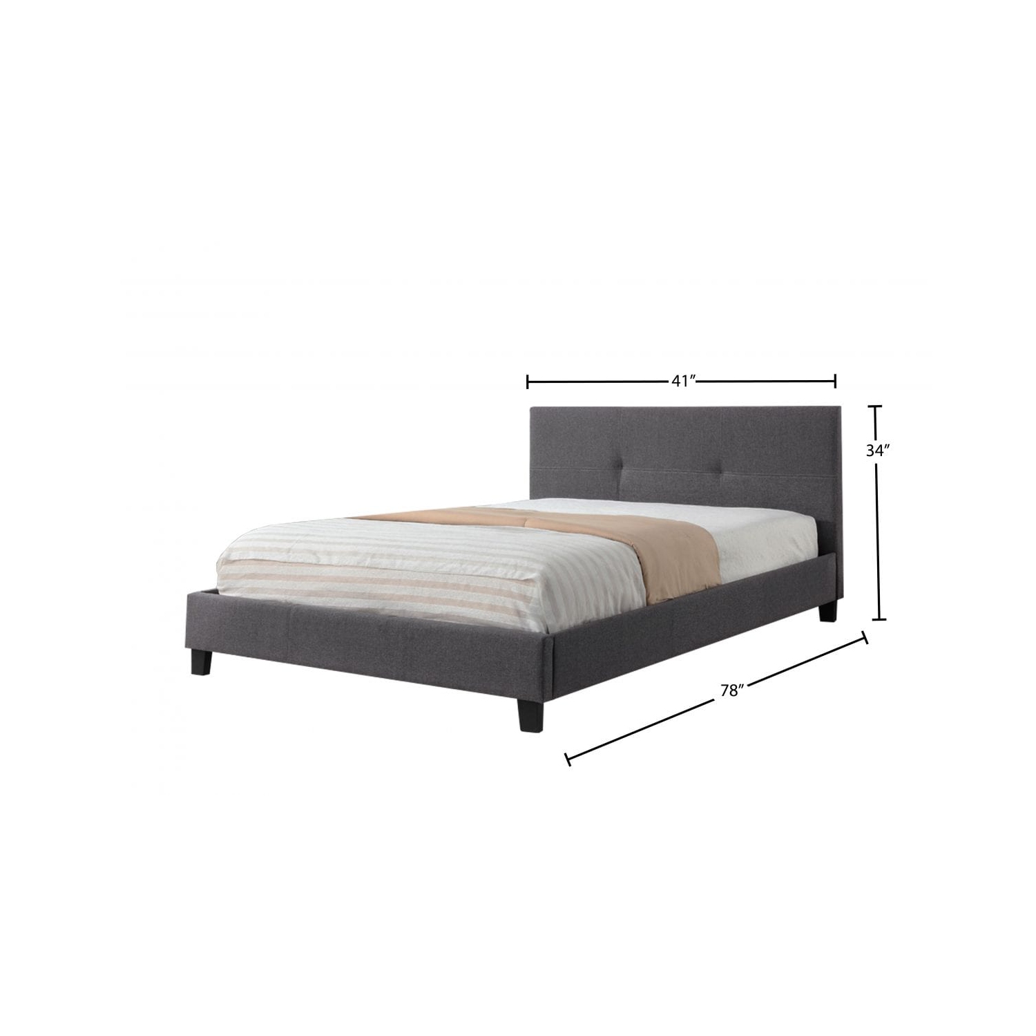 Lattes de lit à plateforme simple contemporain de 39 po en lin gris incluses, aucun sommier requis