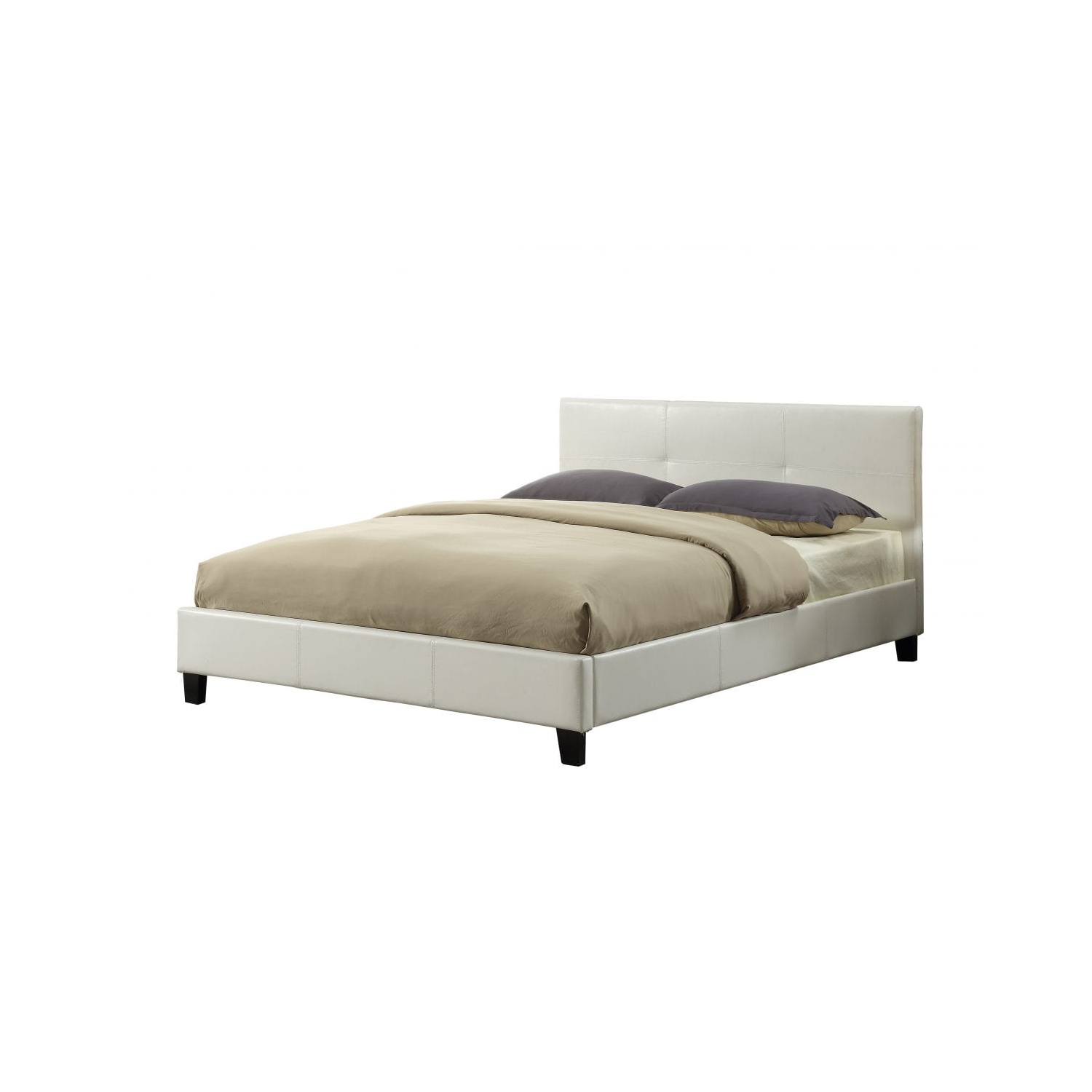 Lattes de lit plateforme simples contemporaines de 39 po en cuir reconstitué blanc incluses Aucun sommier requis