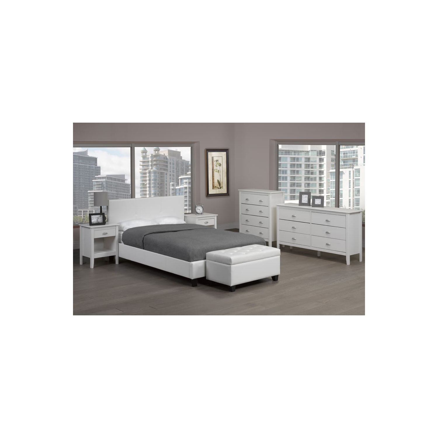 Lattes de lit plateforme simples contemporaines de 39 po en cuir reconstitué blanc incluses Aucun sommier requis