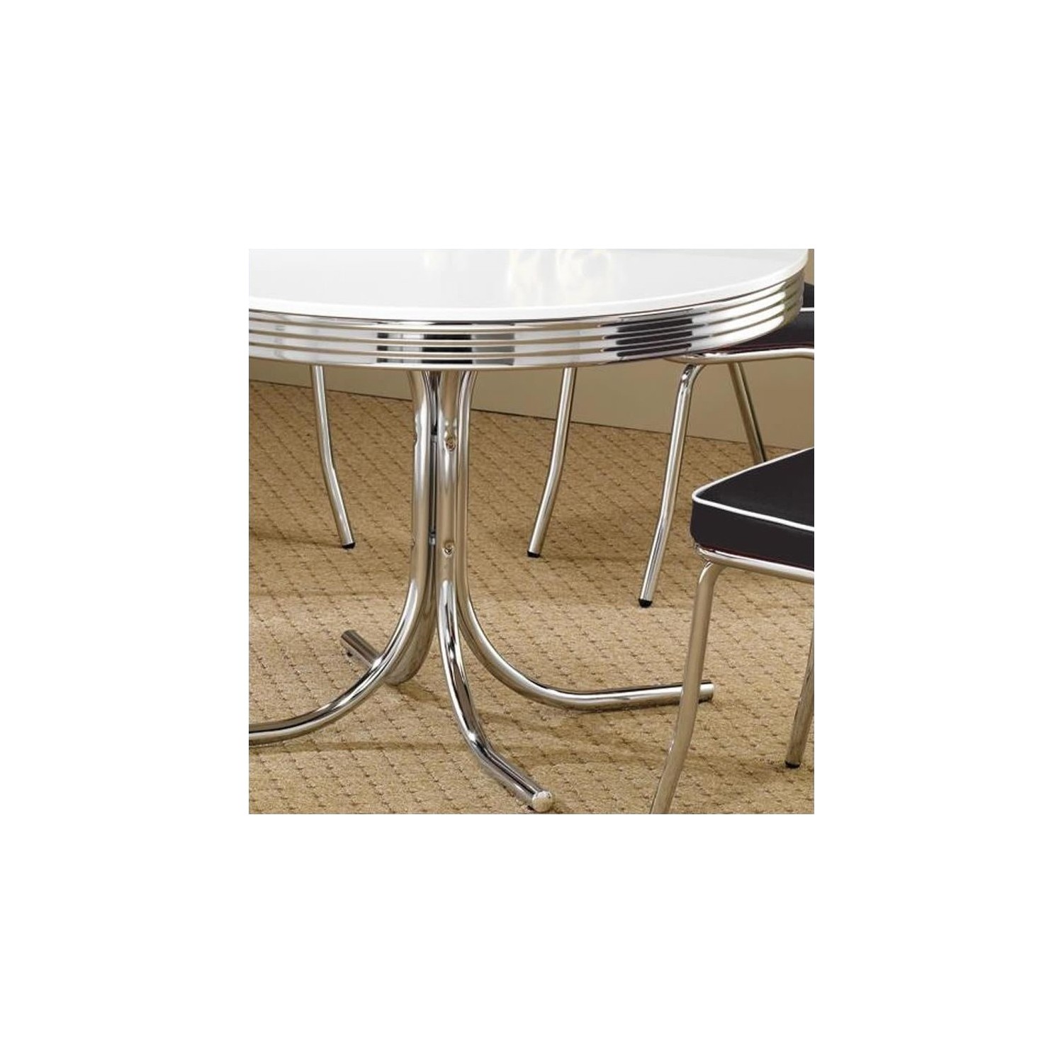 Bowery Hill Round Chrome Plated Dining Table with White Top