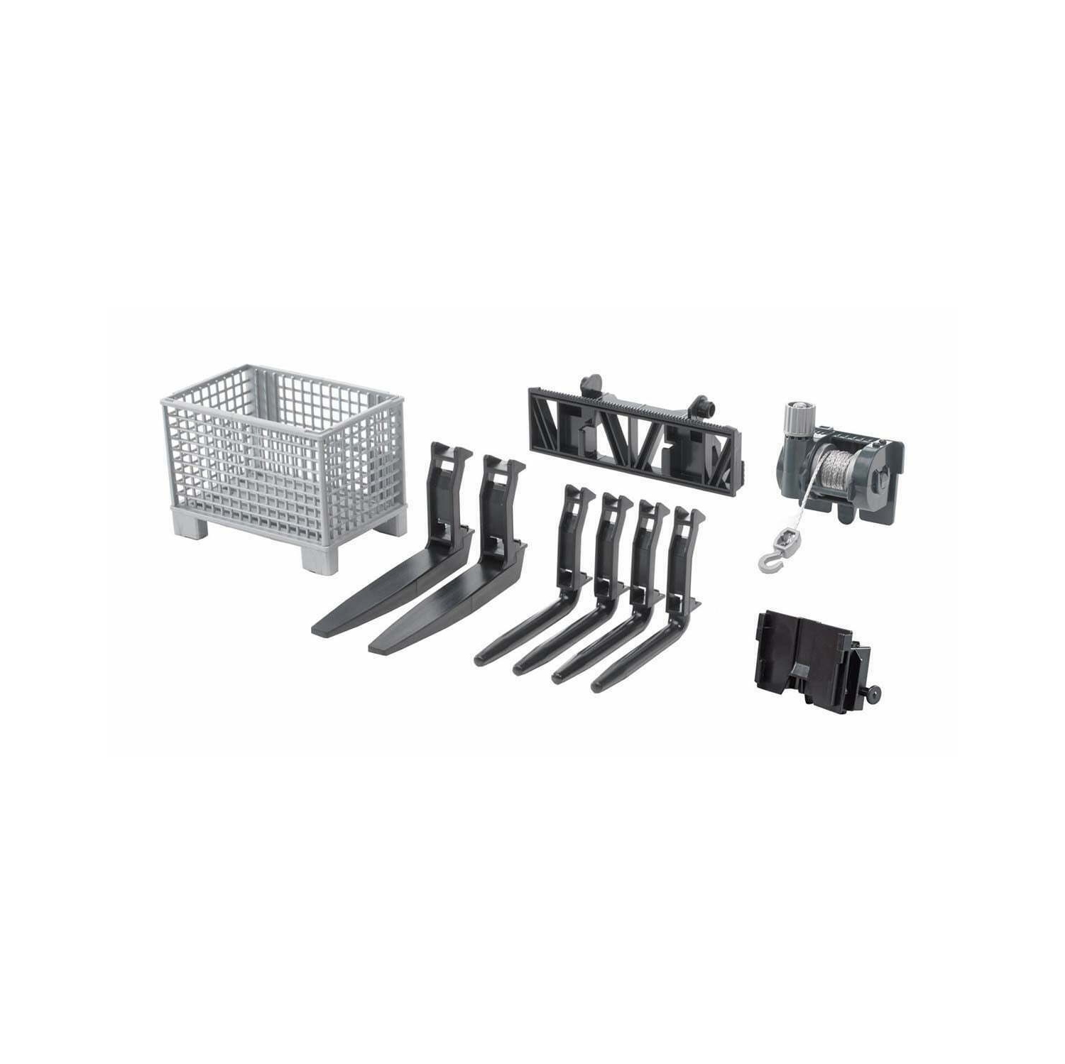 Bruder | construction : Palette de type boîte, treuil et fourches pour chargeur frontal