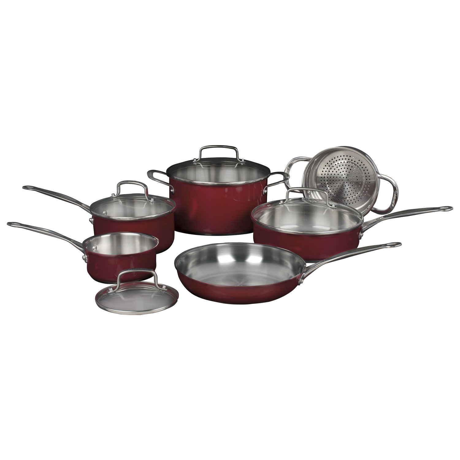 Cuisinart 10-Piece Stainless Steel Cookware Set - Stainless Steel/Red