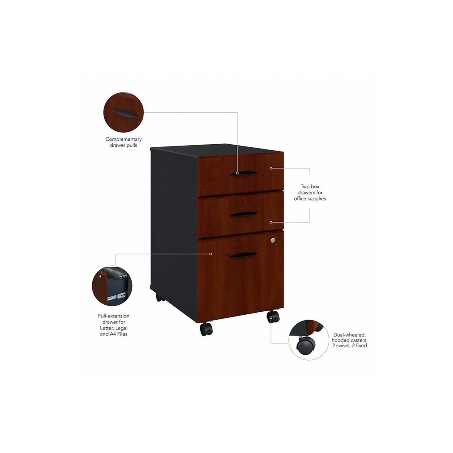 Series A 3 Drawer Mobile File Cabinet in Hansen Cherry - Engineered Wood