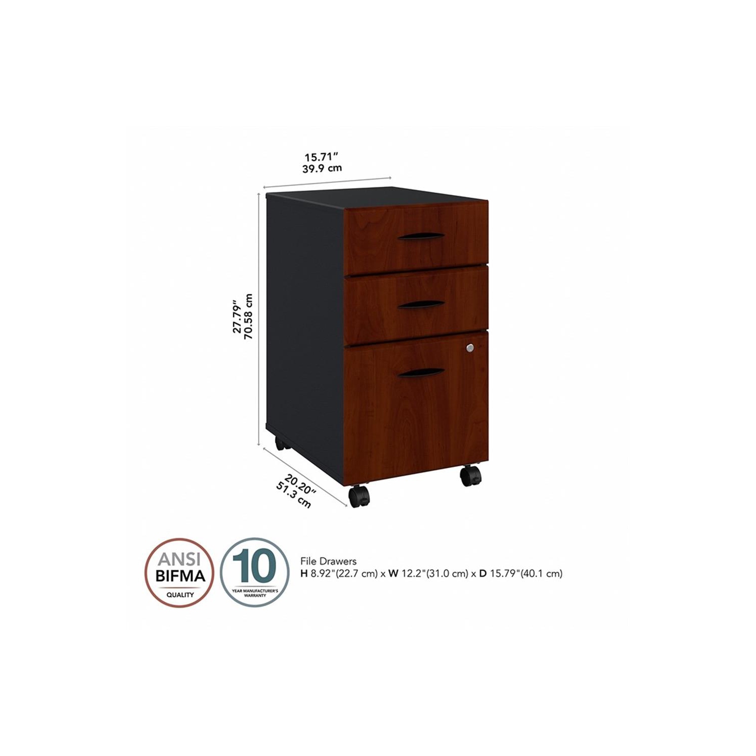 Series A 3 Drawer Mobile File Cabinet in Hansen Cherry - Engineered Wood