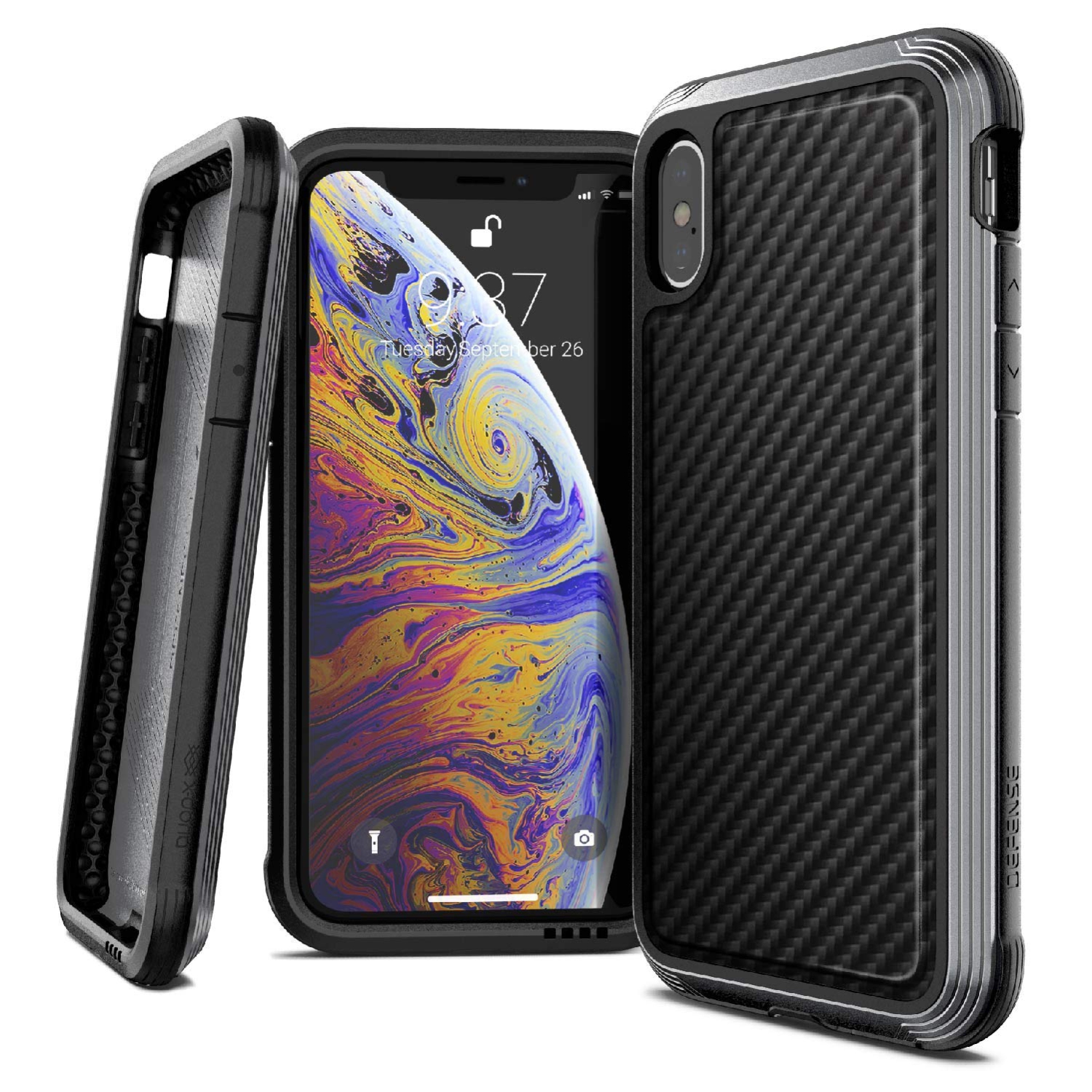 X-Doria Defense Lux Series - iPhone X Case - Military Grade, Anodized Aluminum, TPU, Polycarbonate Case [Black Carbon Fiber]