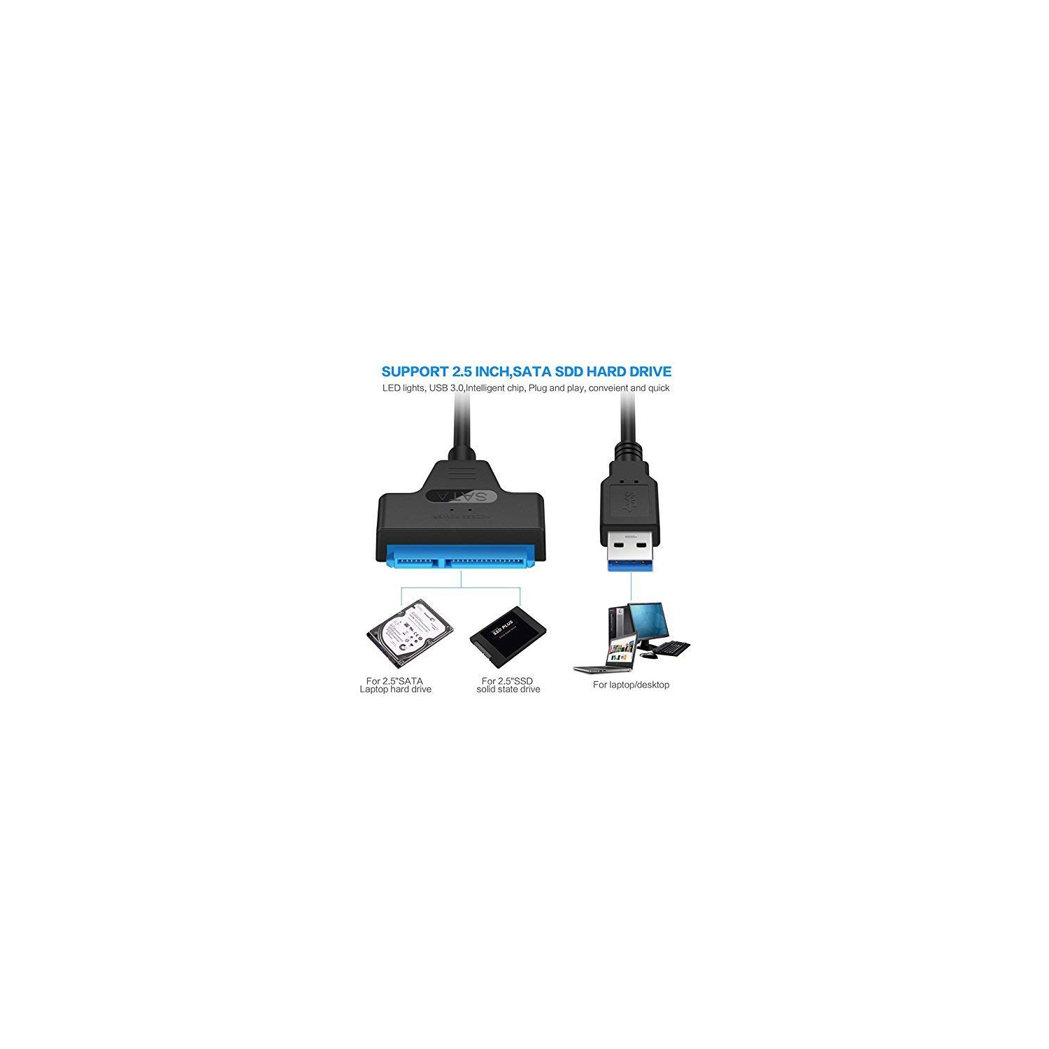 UniLink (TM) Câble adaptateur USB 3.0 vers SATA 22 broches SATA