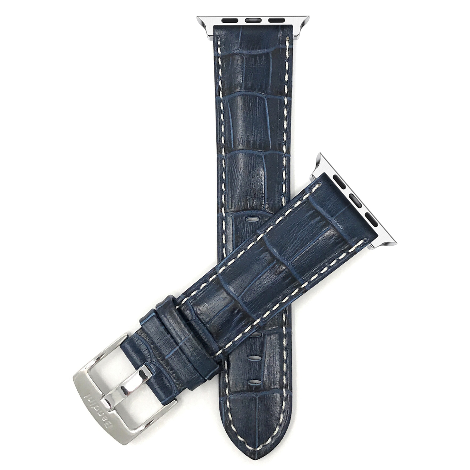Blue, Extra Long (XL), Mens' Alligator Style Leather 42mm / 44mm / 45mm / 49mm Apple Watch Band Strap, Glossy Finish, Series 8 7 6 5 4 3 2 1 SE & Ultra