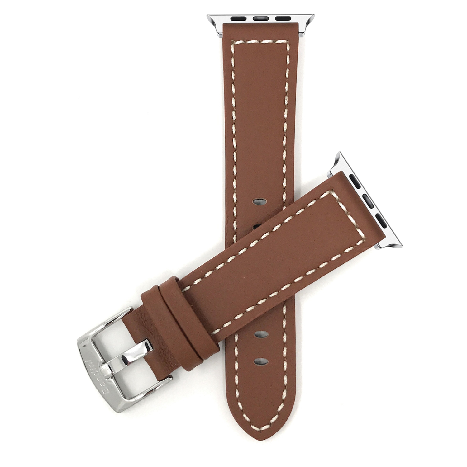 Tan, Racer, White Stitching, Leather 42mm / 44mm / 45mm / 49mm Apple Watch Strap Band, Stainless Steel Buckle, Series 8 7 6 5 4 3 2 1 SE & Ultra