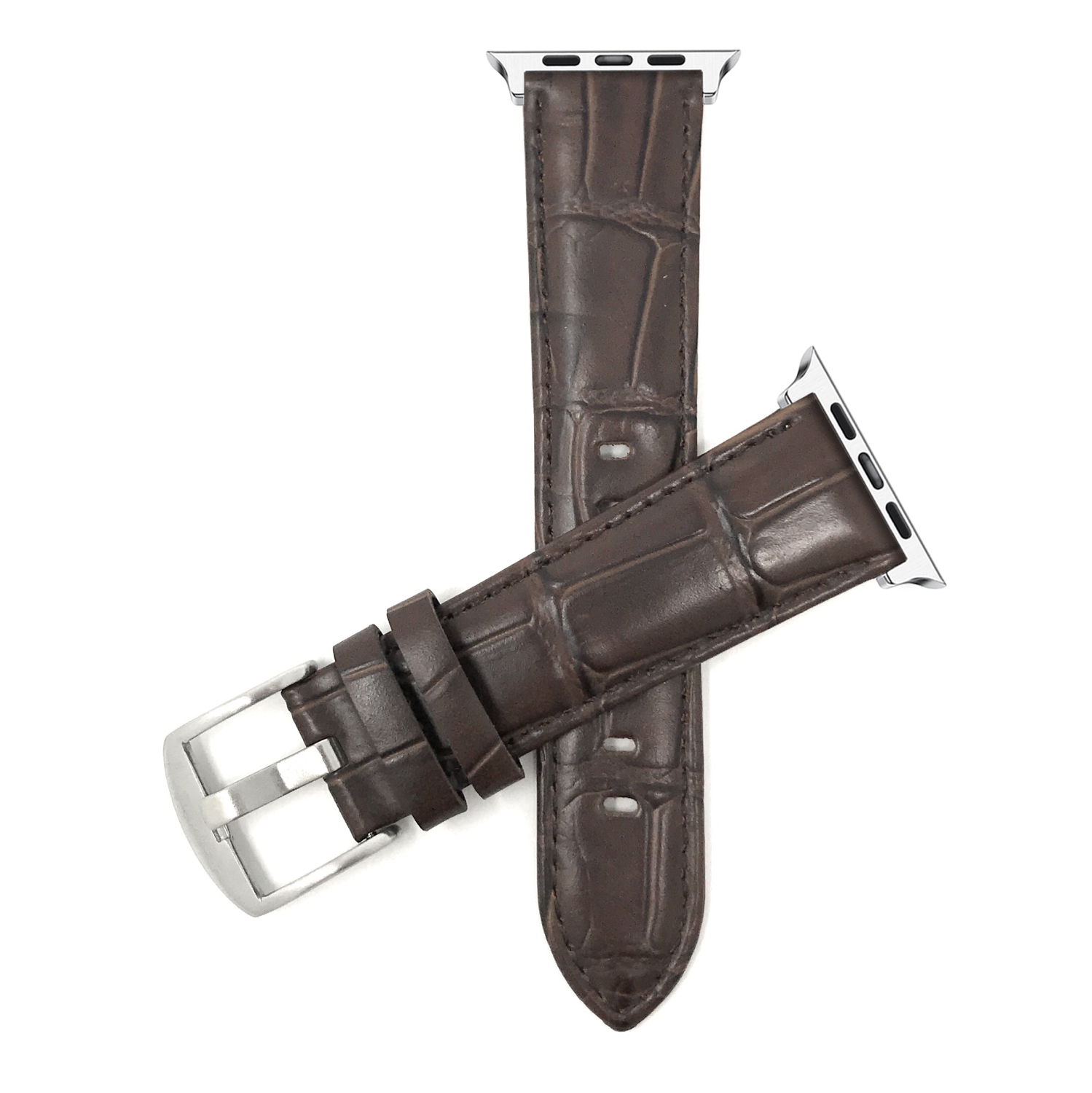 Brown, Mens', Crocodile Style, Leather 42mm / 44mm / 45mm / 49mm Apple Watch Band Strap, Stainless Steel Buckle, Series 8 7 6 5 4 3 2 1 SE & Ultra
