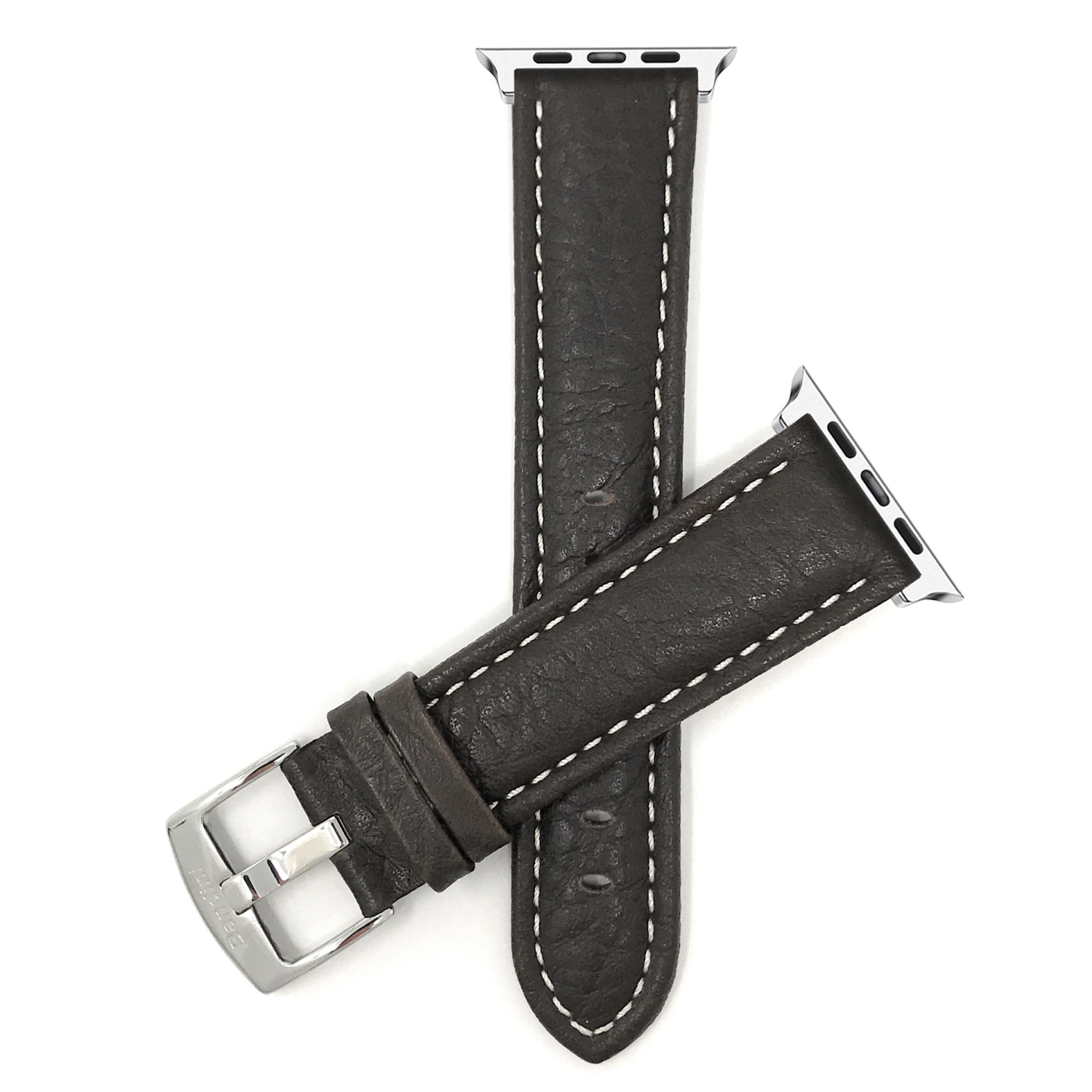 Brown, Extra Long (XL), Leather Buffalo Pattern 42mm / 44mm / 45mm / 49mm Apple Watch Strap Band, White Stitching, Series 8 7 6 5 4 3 2 1 SE & Ultra