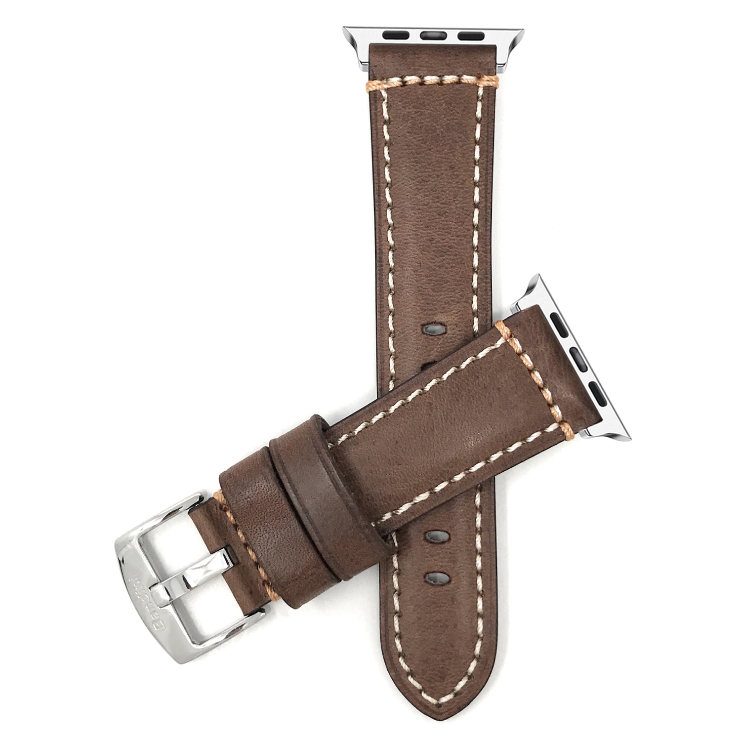 Brown, Italian Leather 42mm / 44mm / 45mm / 49mm Apple Watch Strap Band, Double Stitching, Stainless Steel Buckle, Series 8 7 6 5 4 3 2 1 SE & Ultra