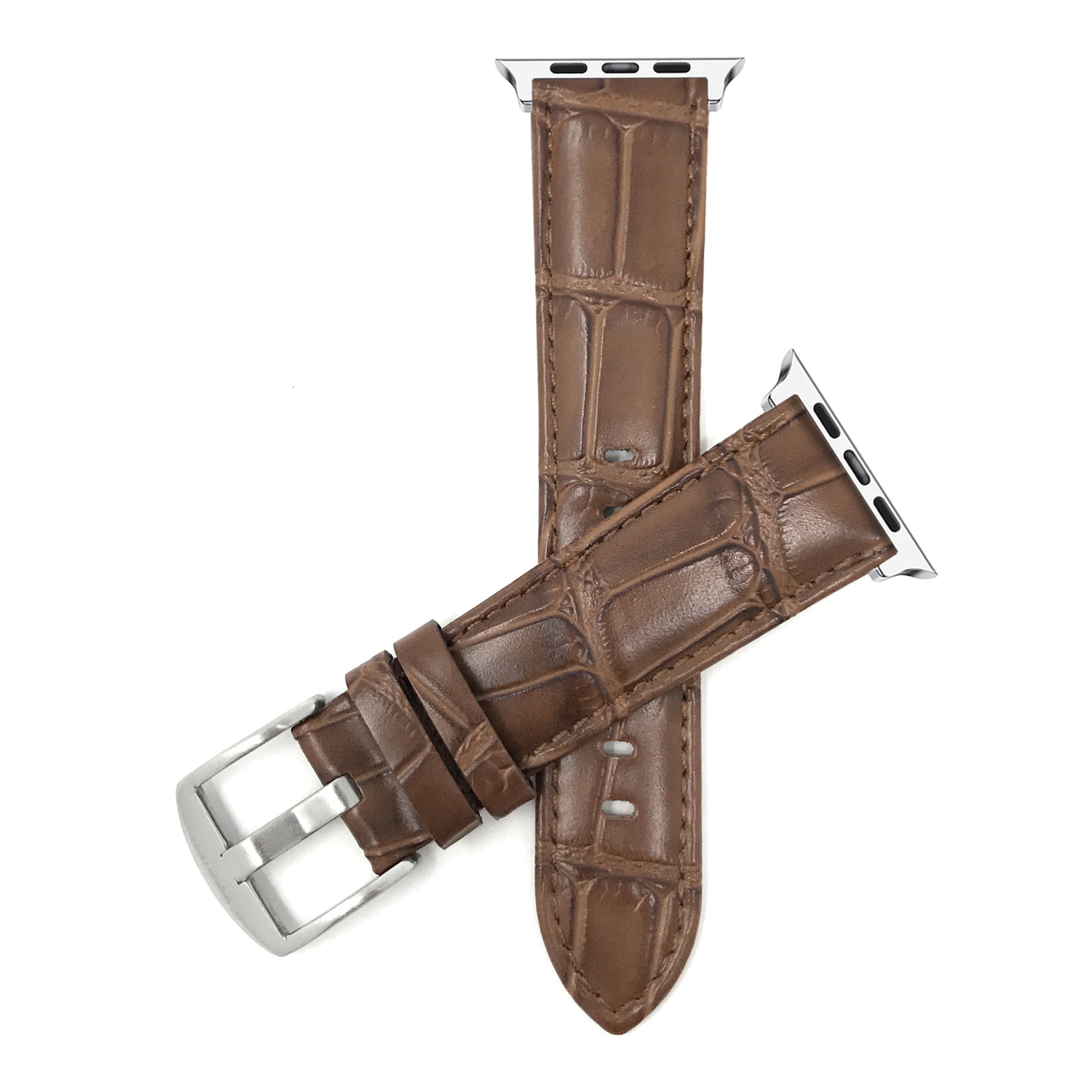 Tan, Mens', Crocodile Style, Leather 42mm / 44mm / 45mm / 49mm Apple Watch Band Strap, Stainless Steel Buckle, Series 8 7 6 5 4 3 2 1 SE & Ultra