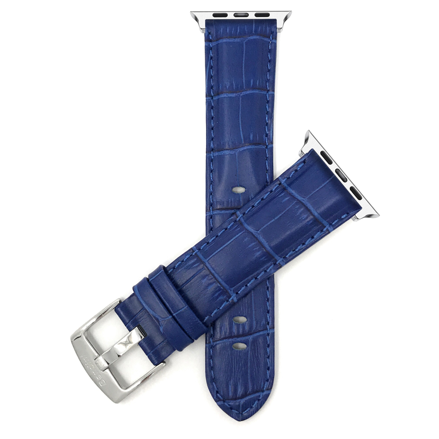 Blue, Mens' Alligator Style Leather 42mm / 44mm Apple Watch Strap Band, Stainless Steel Buckle, Series 6 5 4 3 2 1