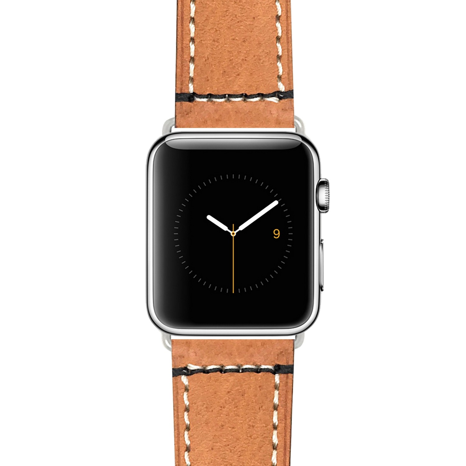 Tan, Italian Leather 42mm Apple Watch Strap Band, Double Stitching, Stainless Steel Buckle, Fits Series 1, 2 & 3