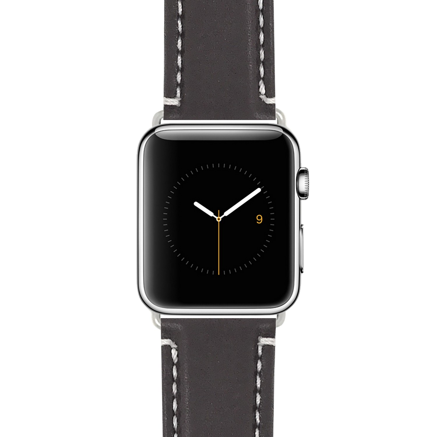 Brown / White Stitching, Mens' Waterproof, Leather 42mm Apple Watch Band Strap, Mat Finish, Fits Series 1, 2 & 3