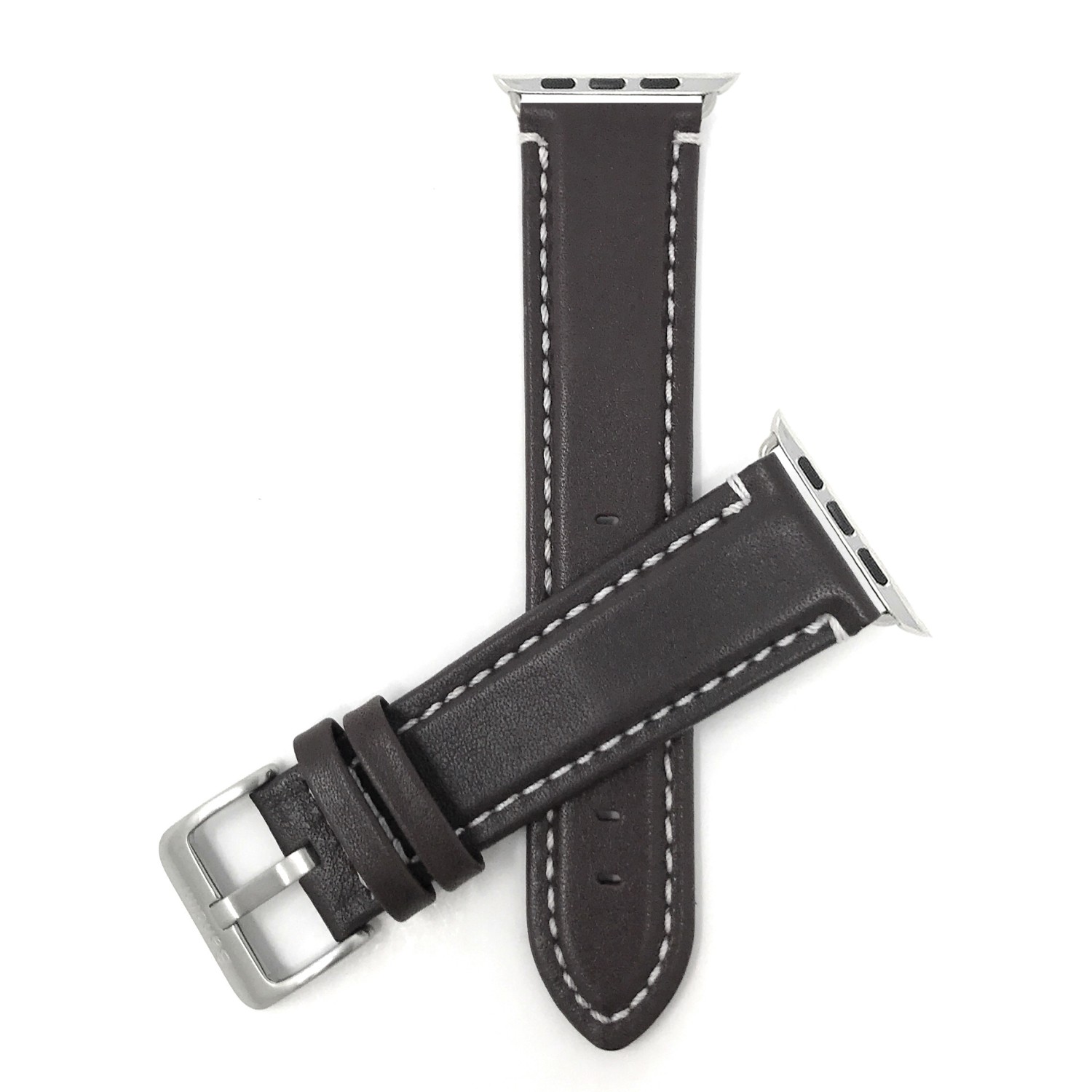 Brown / White Stitching, Mens' Waterproof, Leather 42mm Apple Watch Band Strap, Mat Finish, Fits Series 1, 2 & 3