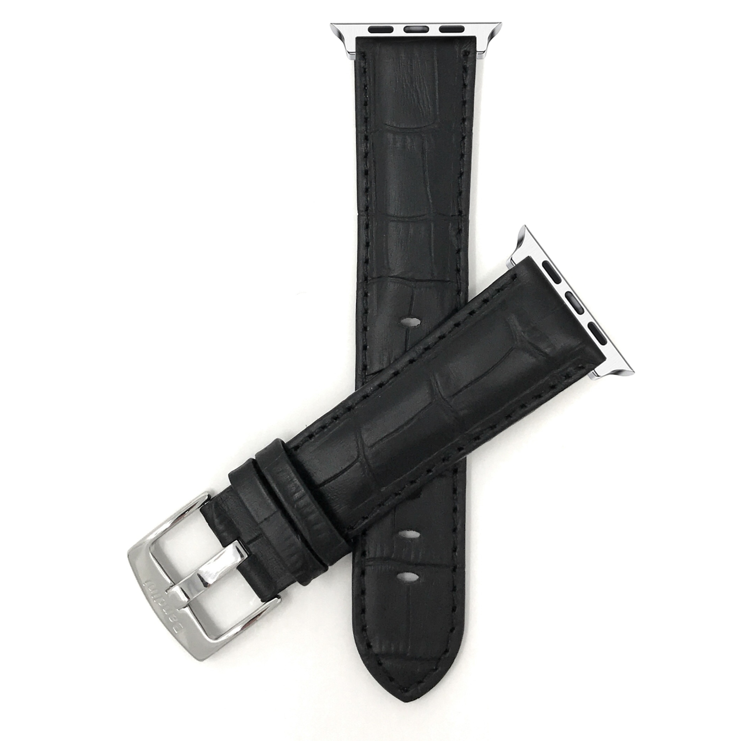 Black, Mens' Alligator Style Leather 42mm / 44mm / 45mm / 49mm Apple Watch Strap Band, Stainless Steel Buckle, Series 8 7 6 5 4 3 2 1 SE & Ultra