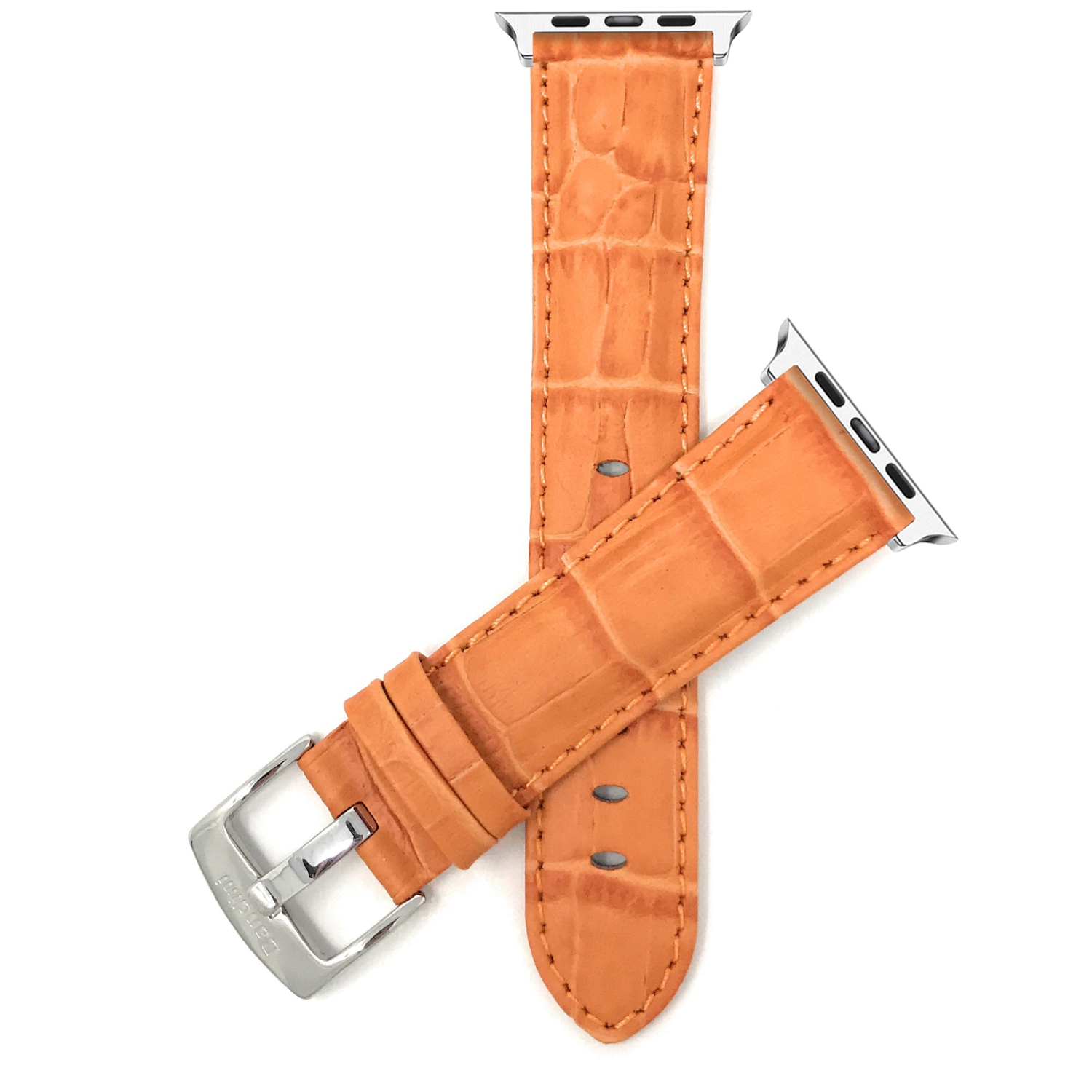 Orange, Mens' Alligator Style Leather 42mm / 44mm Apple Watch Strap Band, Stainless Steel Buckle, Series 6 5 4 3 2 1