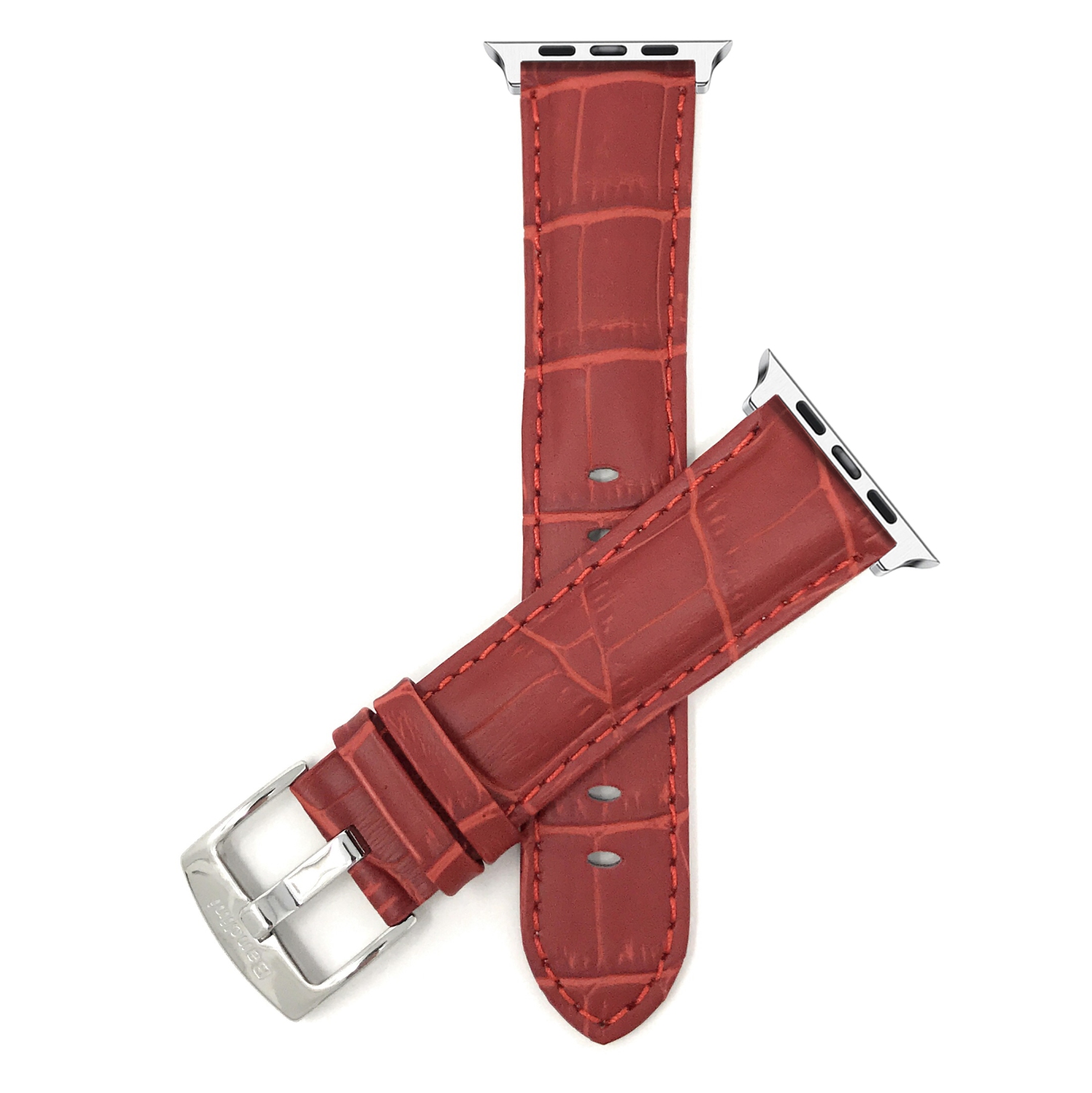 Red, Mens' Alligator Style Leather 42mm / 44mm / 45mm / 49mm Apple Watch Strap Band, Stainless Steel Buckle, Series 8 7 6 5 4 3 2 1 SE & Ultra