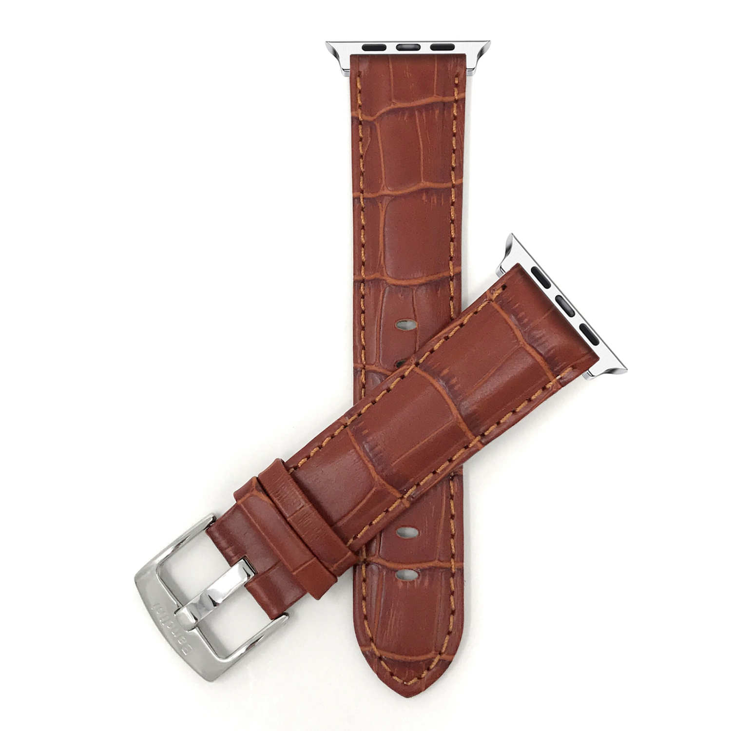 Dark Tan, Mens' Alligator Style Leather 42mm / 44mm / 45mm / 49mm Apple Watch Strap Band, Stainless Steel Buckle, Series 8 7 6 5 4 3 2 1 SE & Ultra