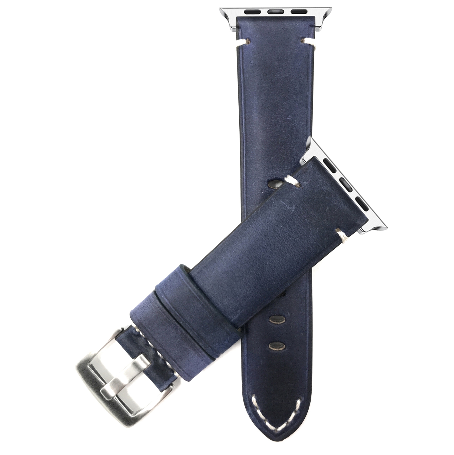 Blue, Vintage 42mm / 44mm / 45mm / 49mm Apple Watch Band Strap, Leather, Stitch, Stainless Steel Buckle, Series 8 7 6 5 4 3 2 1 SE & Ultra