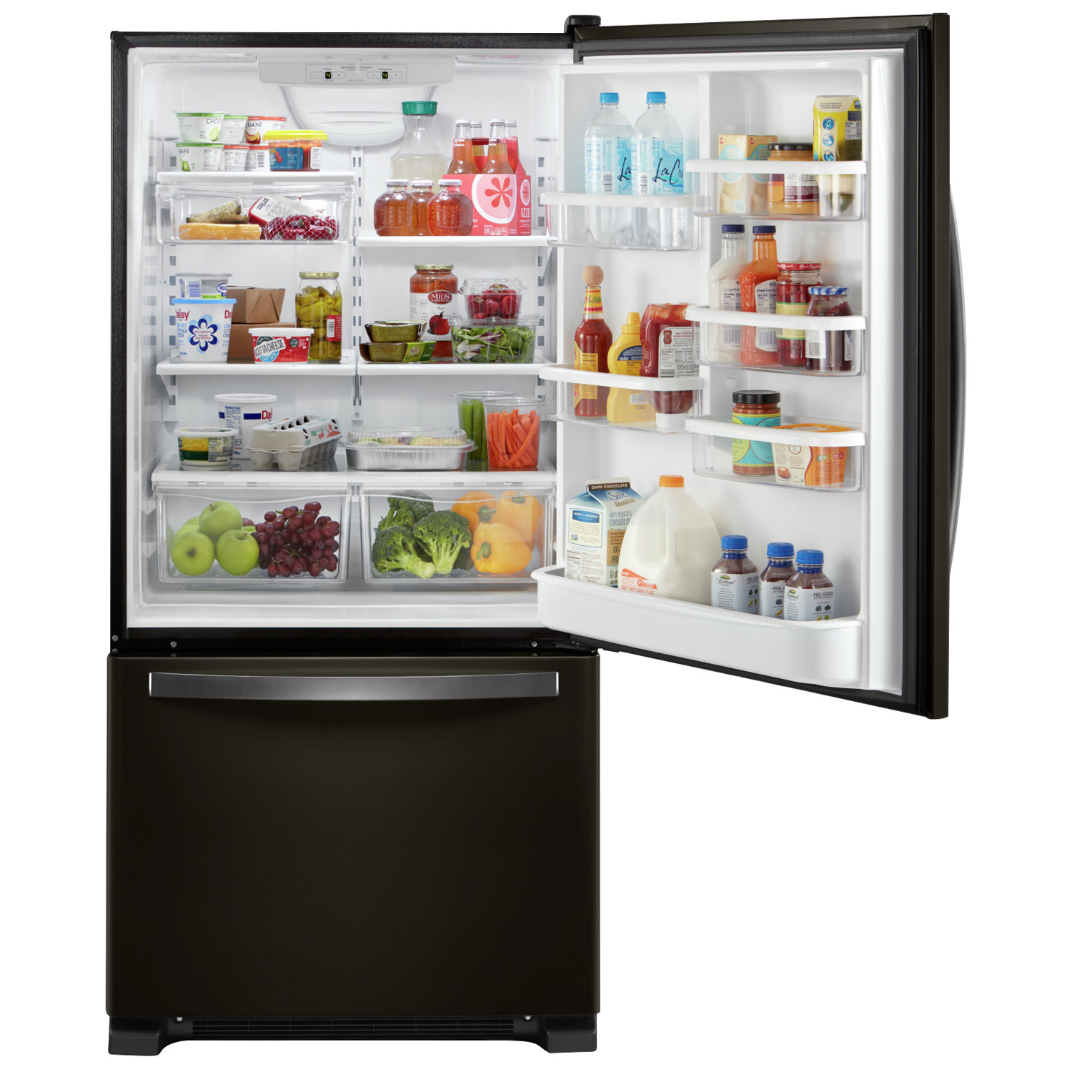 Whirlpool 33" 22.1 Cu.Ft. Bottom Freezer Refrigerator with LED Lighting-Black Stainless