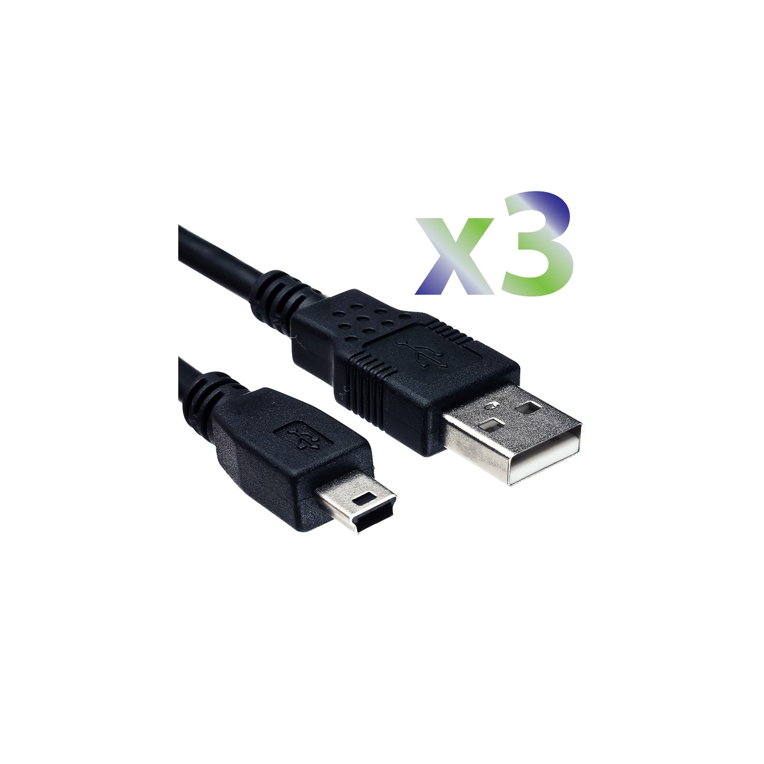 Câble mini USB d’Exian de 1 m, noir, 3/p
