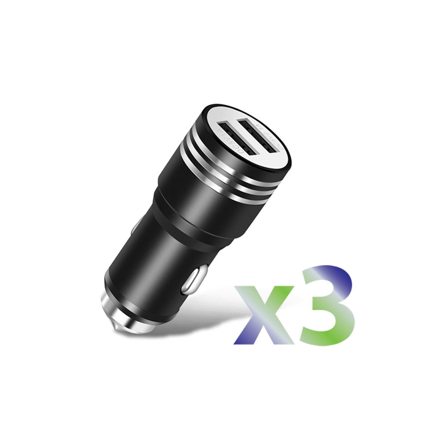 Exian Car Charger Metallic 2.1A with 2 USB Ports 3/PK Black