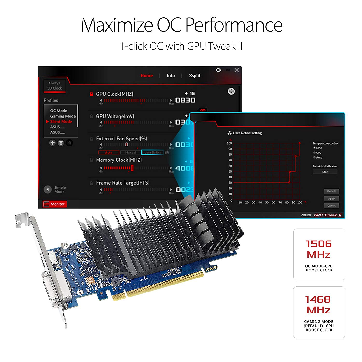 ASUS COMPONENTS VGA GT1030-2G-CSM 2GB GDDR5 NVIDIA GEFORCE GT 1030 PCI EXPRESS 3.0 GPU BOOST CLOCK:OPENGL4.5 OC MODE:150