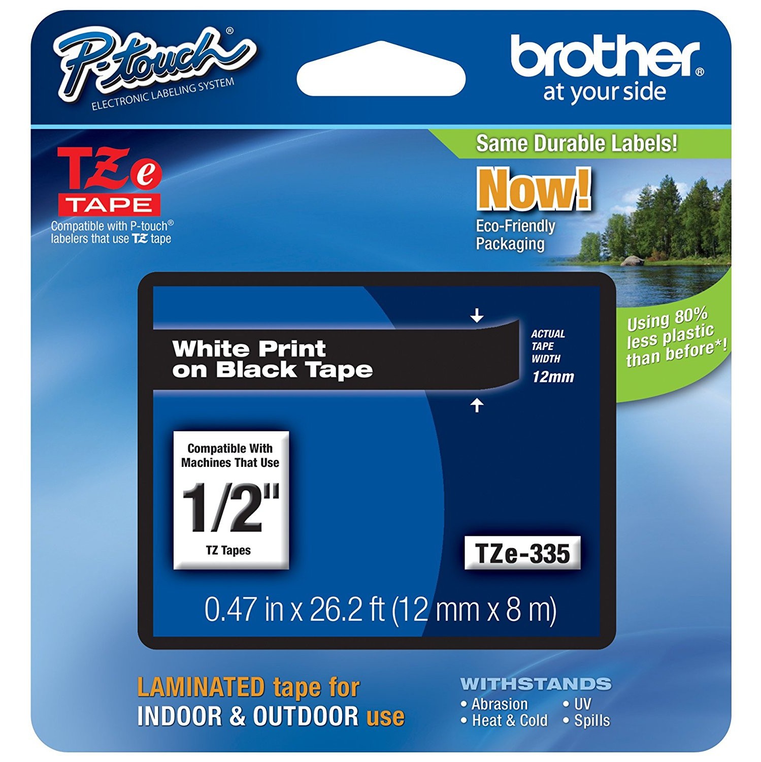 Ruban Brother, blanc sur noir, 12 mm – emballage détail
