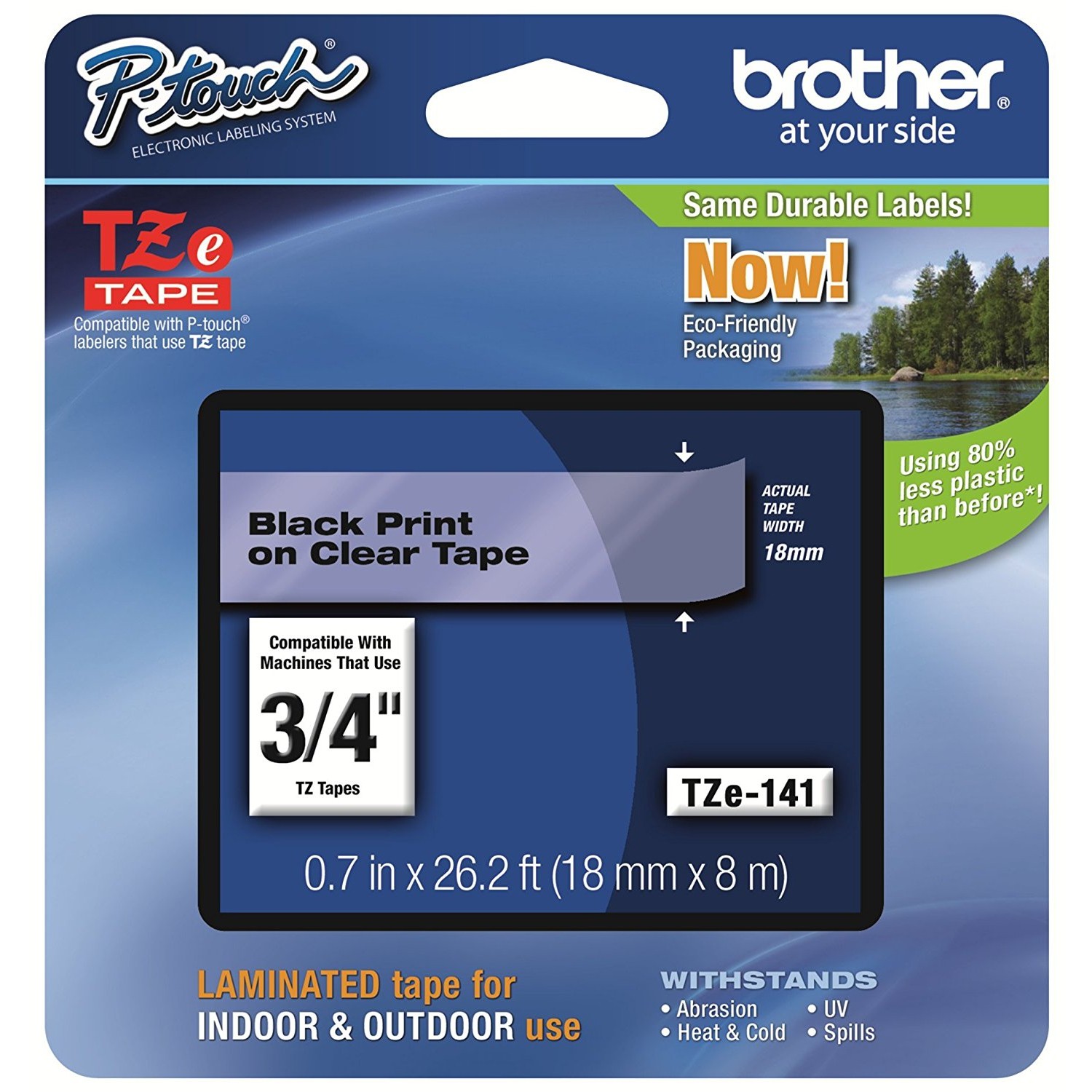 Brother TZe141 Black on Clear Tape, 3/4-Inch, Retail Packaging