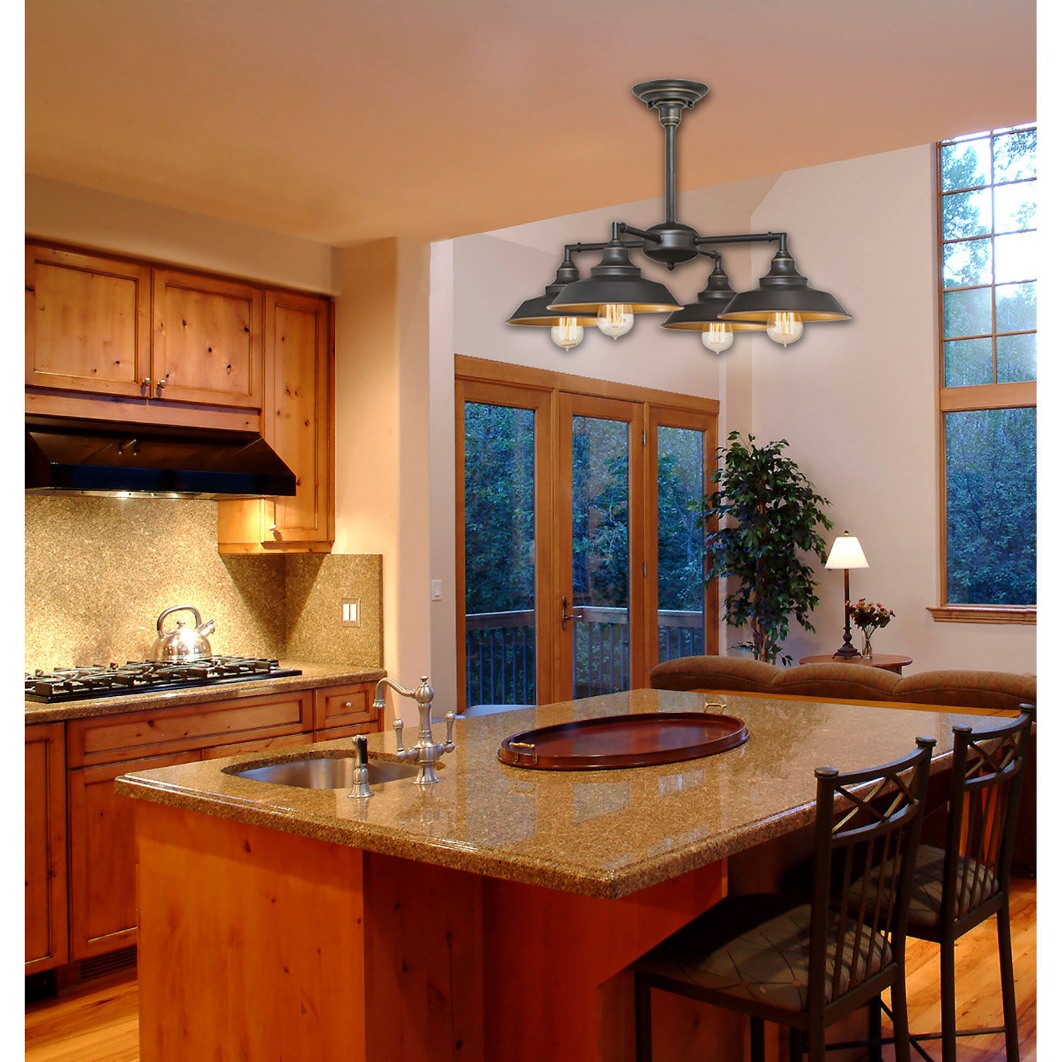 Chandelier à 4 lumières champêtre et rustique d'Iron Hill - Bronze