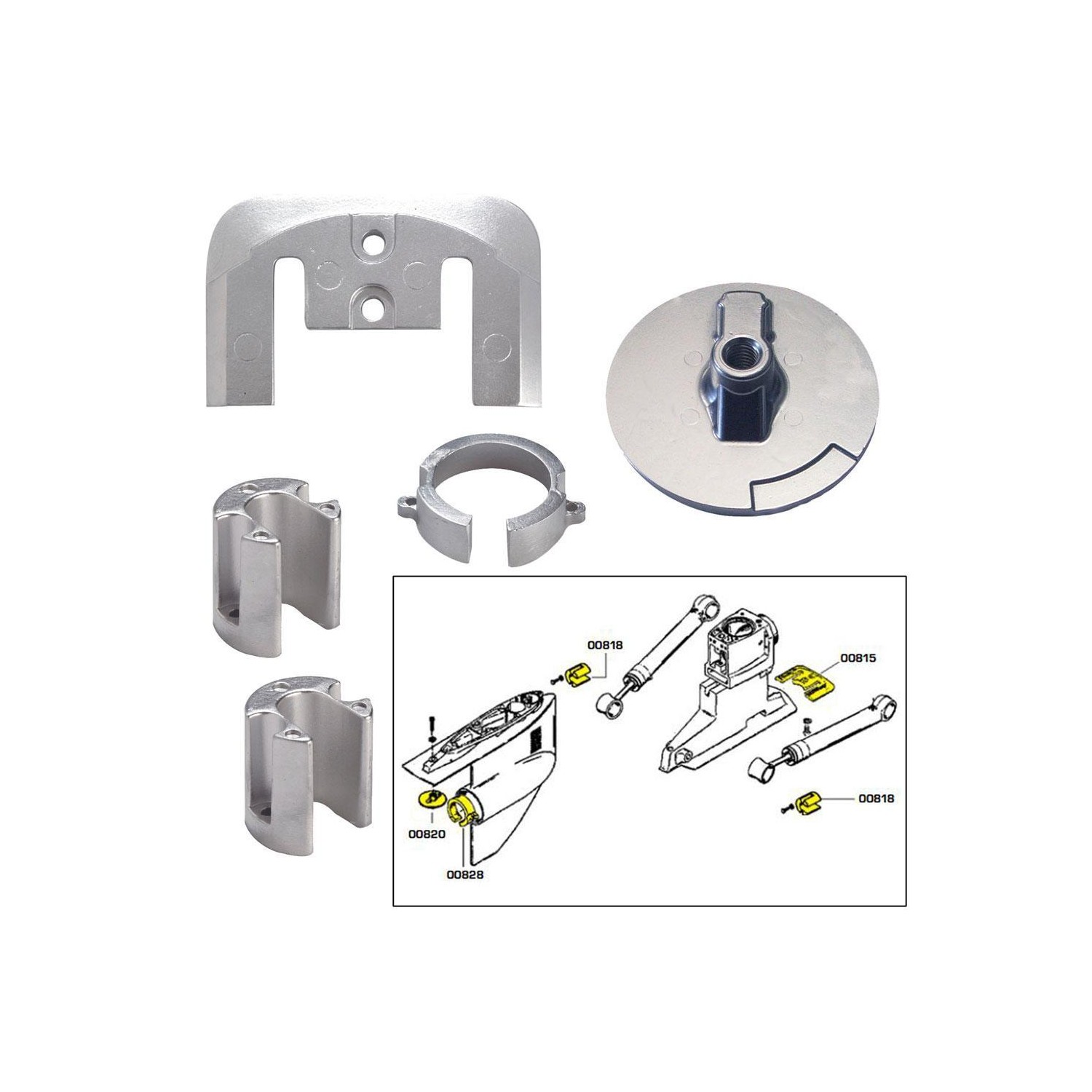 Tecnoseal Anode Kit w-Hardware - Mercury Bravo 1 - Aluminum