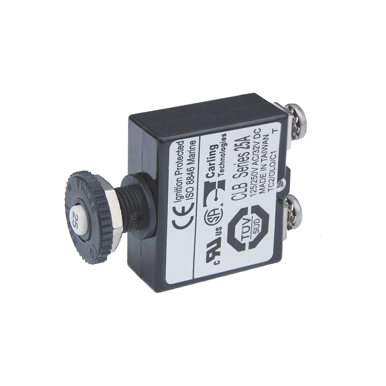 Blue Sea Push Button Reset Only Screw Terminal Circuit Breaker - 25 Amps