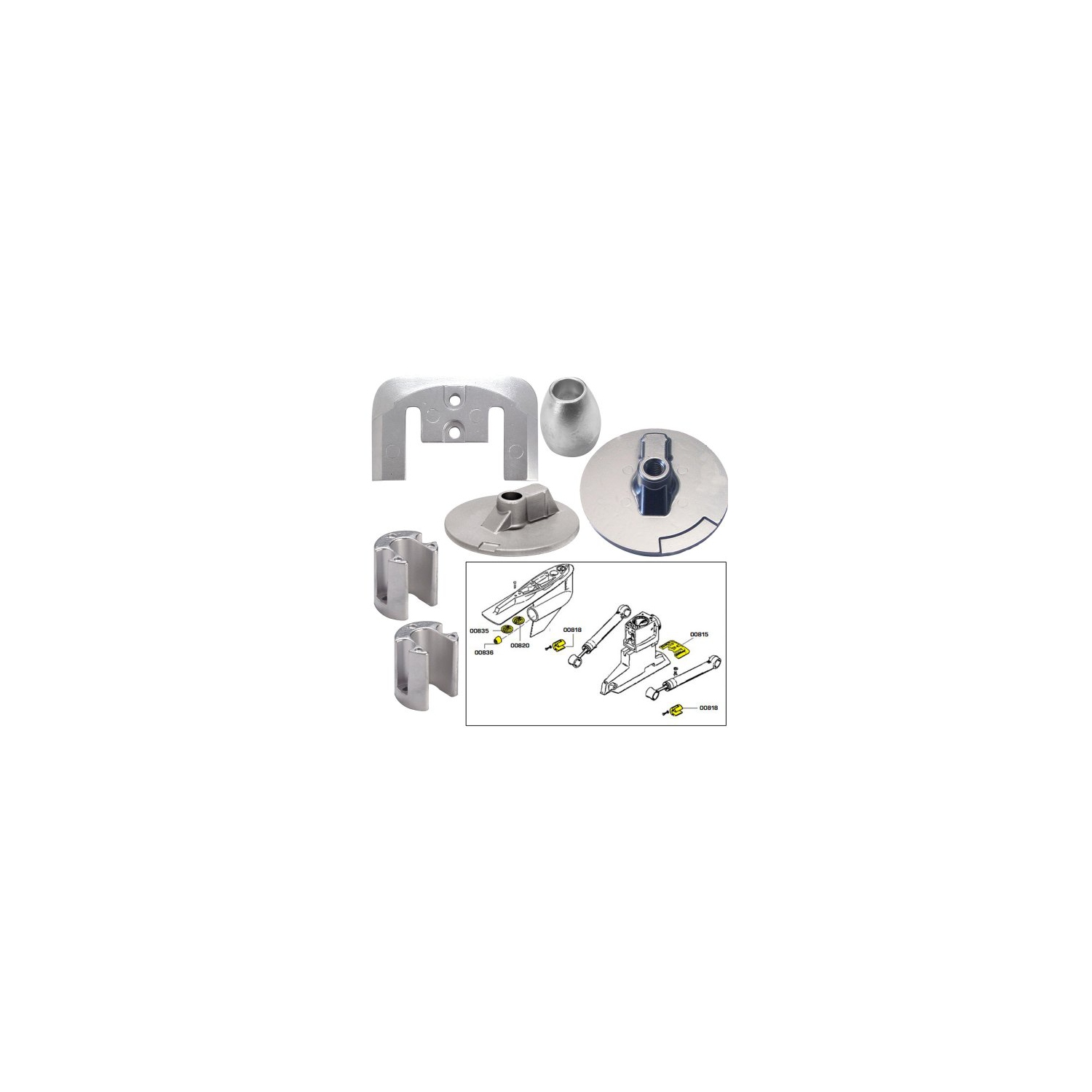 Tecnoseal Anode Kit w-Hardware - Mercury Bravo 3 2004 - Aluminum