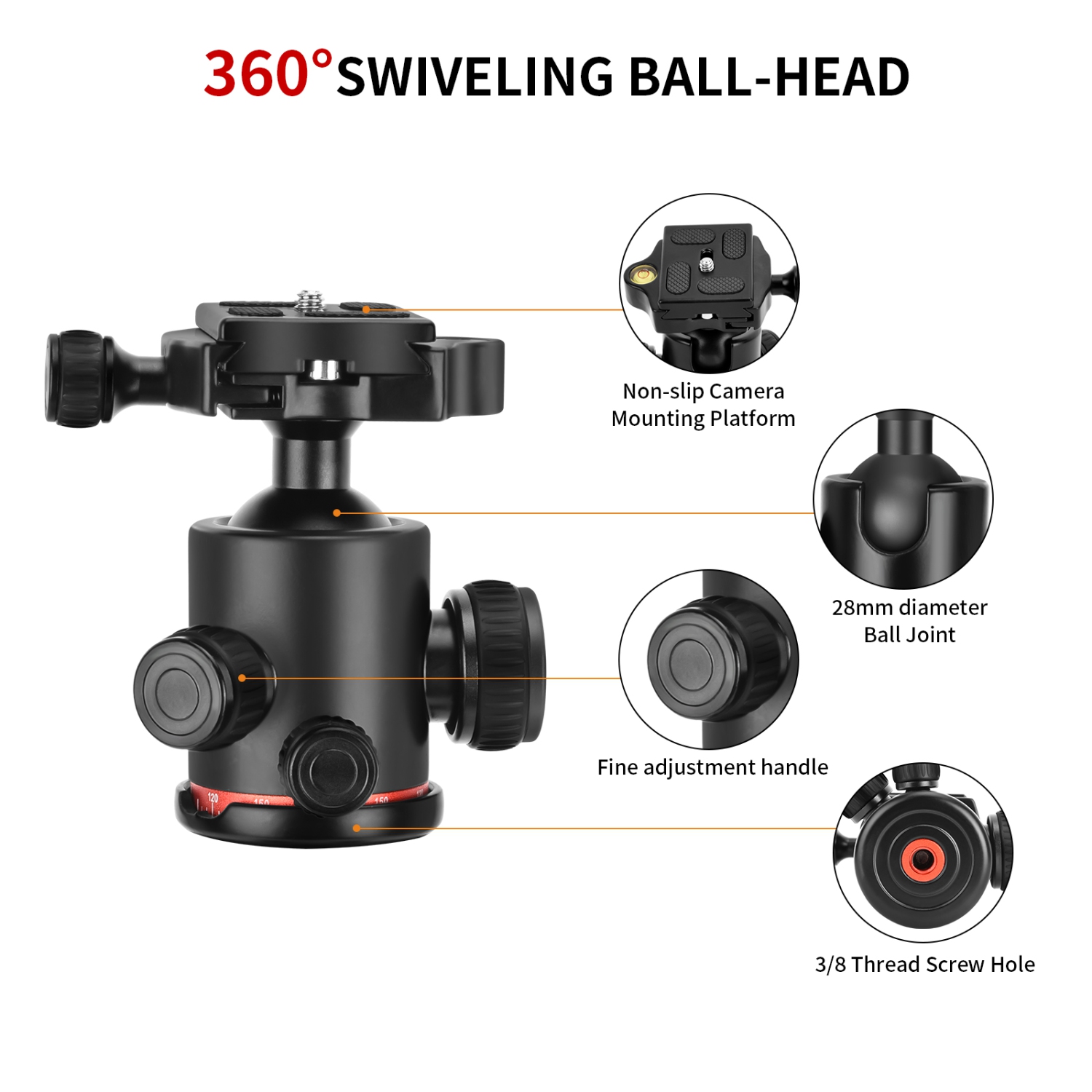 Vivider 76" Max Load 8KG 17.6LBS Professional Aluminum Camera Tripod Monopod with Ball Head Quick Release Board Compatible with DSLR Tripod