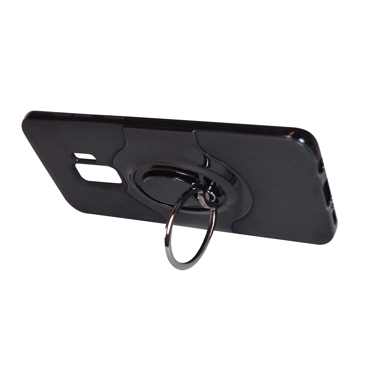 Exian Samsung Galaxy S9 Screen Protectors X 2 and Armored Case with Metal Ring Holder and Built-In Magnetic Metal Black