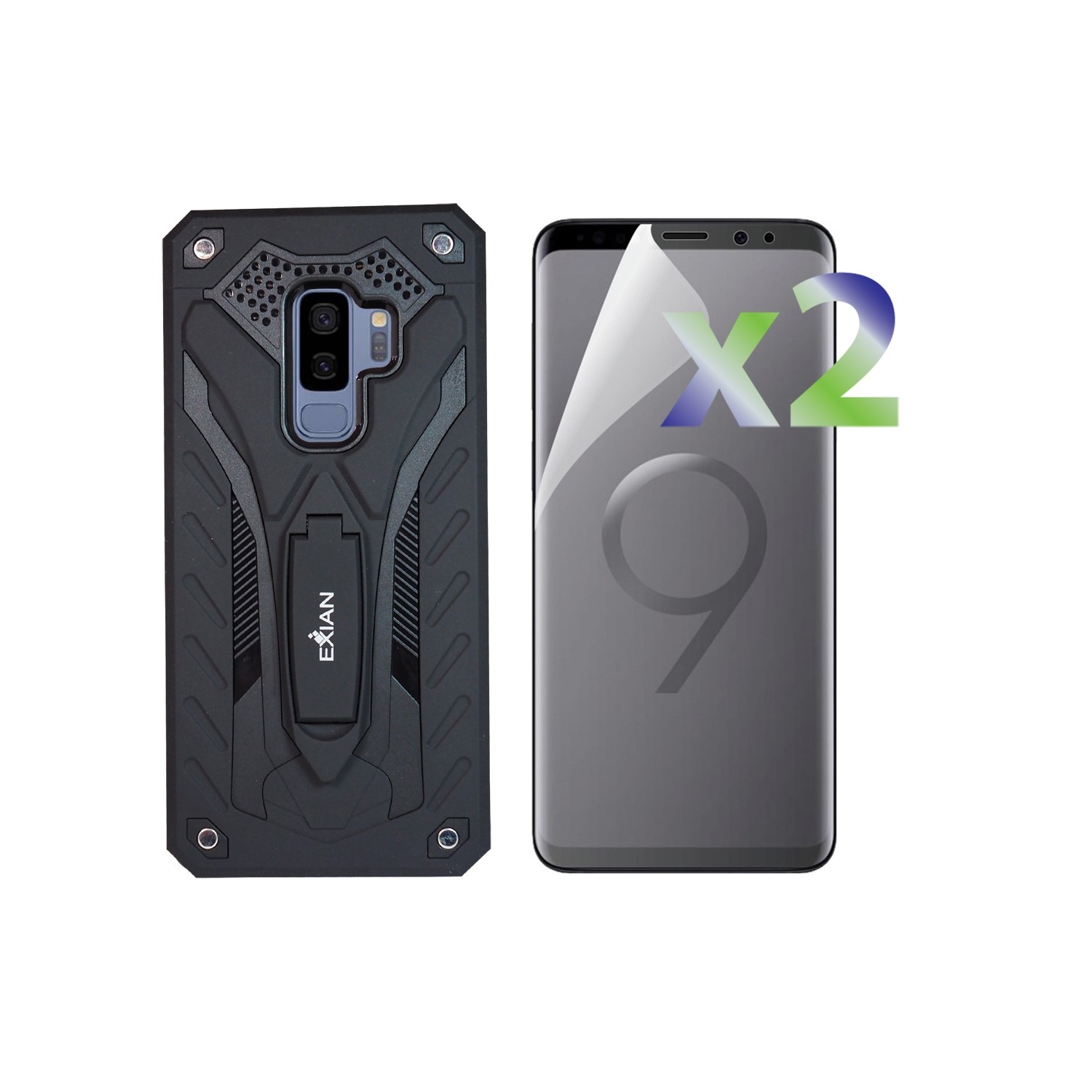 Exian Fitted Hard Shell Case for Samsung Galaxy S9 Plus - Black