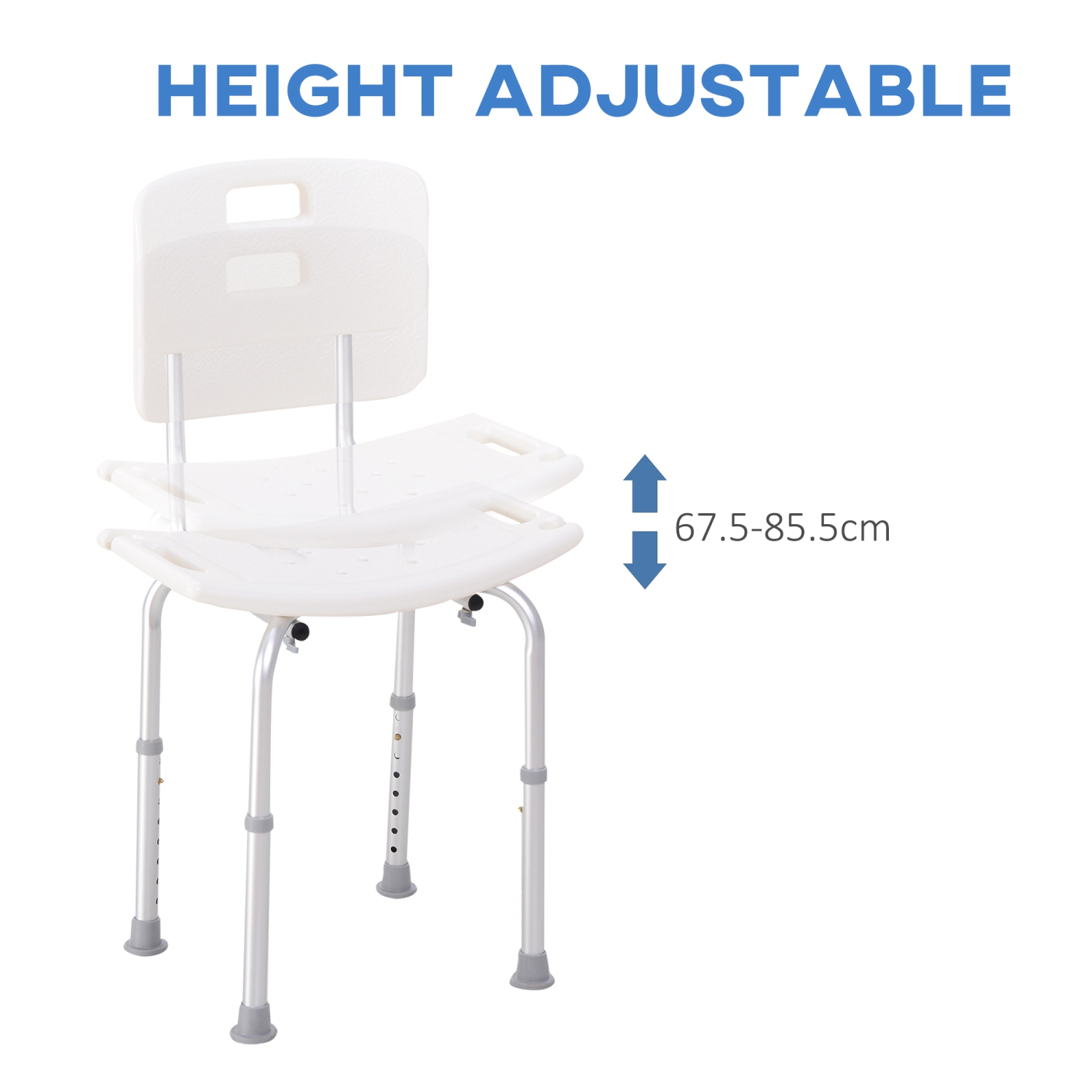 HOMCOM Bath Chair with Back, Adjustable Height Non-slip Shower Stool Bench Tool-Free Assembly Bathroom Aids, White