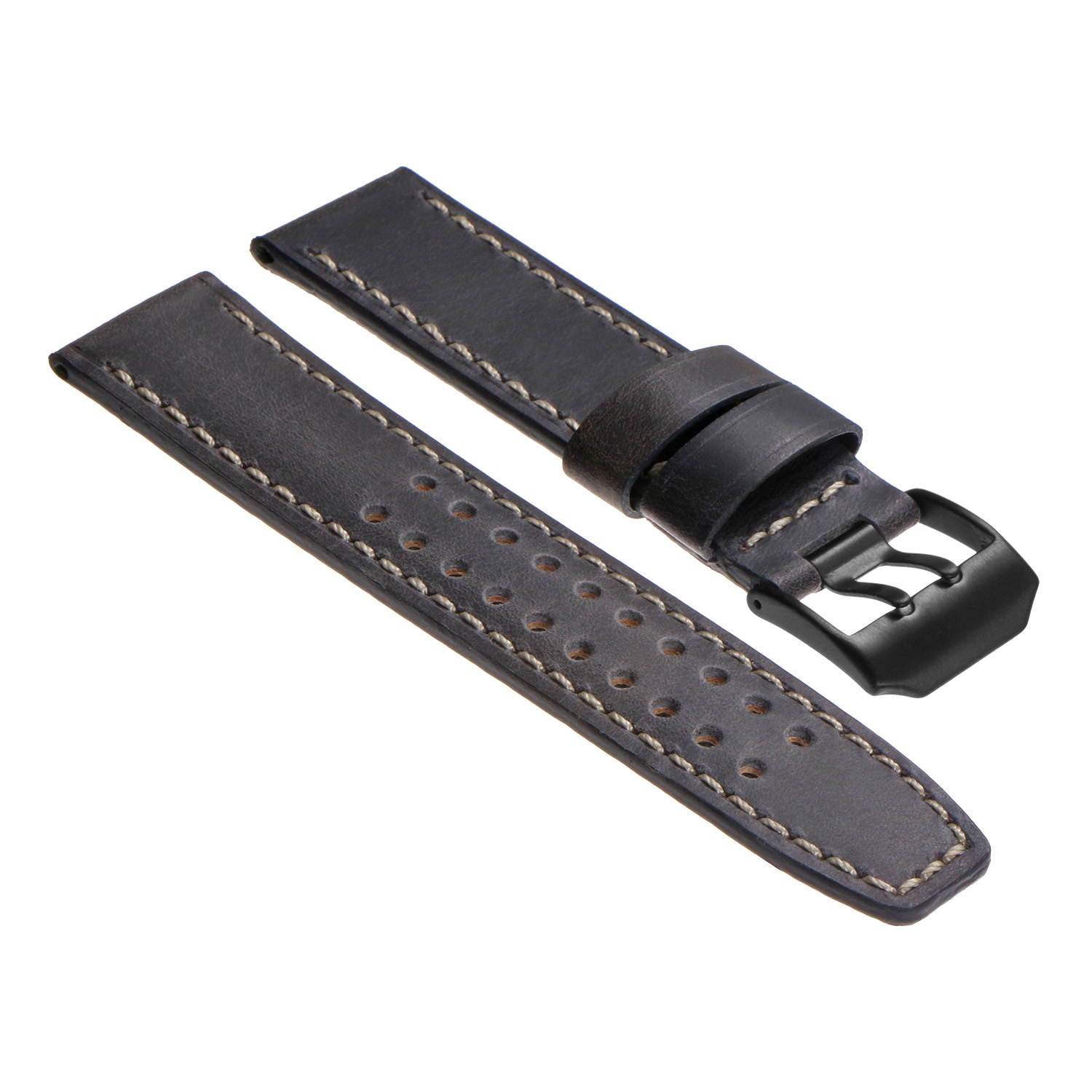 DASSARI Vintage Leather Watch Strap Band for Luminox with Matte Black Double Prong Buckle in Blue