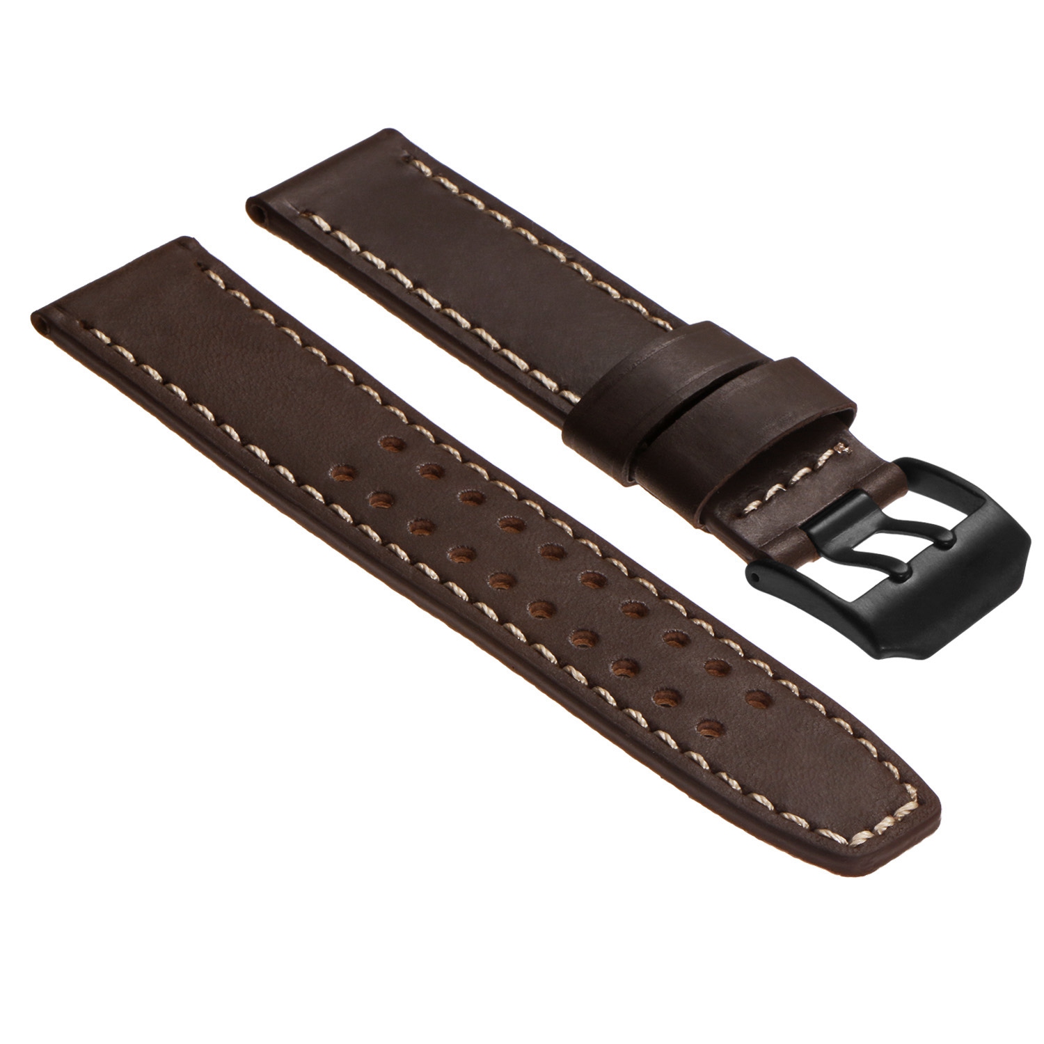 DASSARI Leather Watch Band Strap for Luminox with Matte Black Double Prong Buckle in Brown