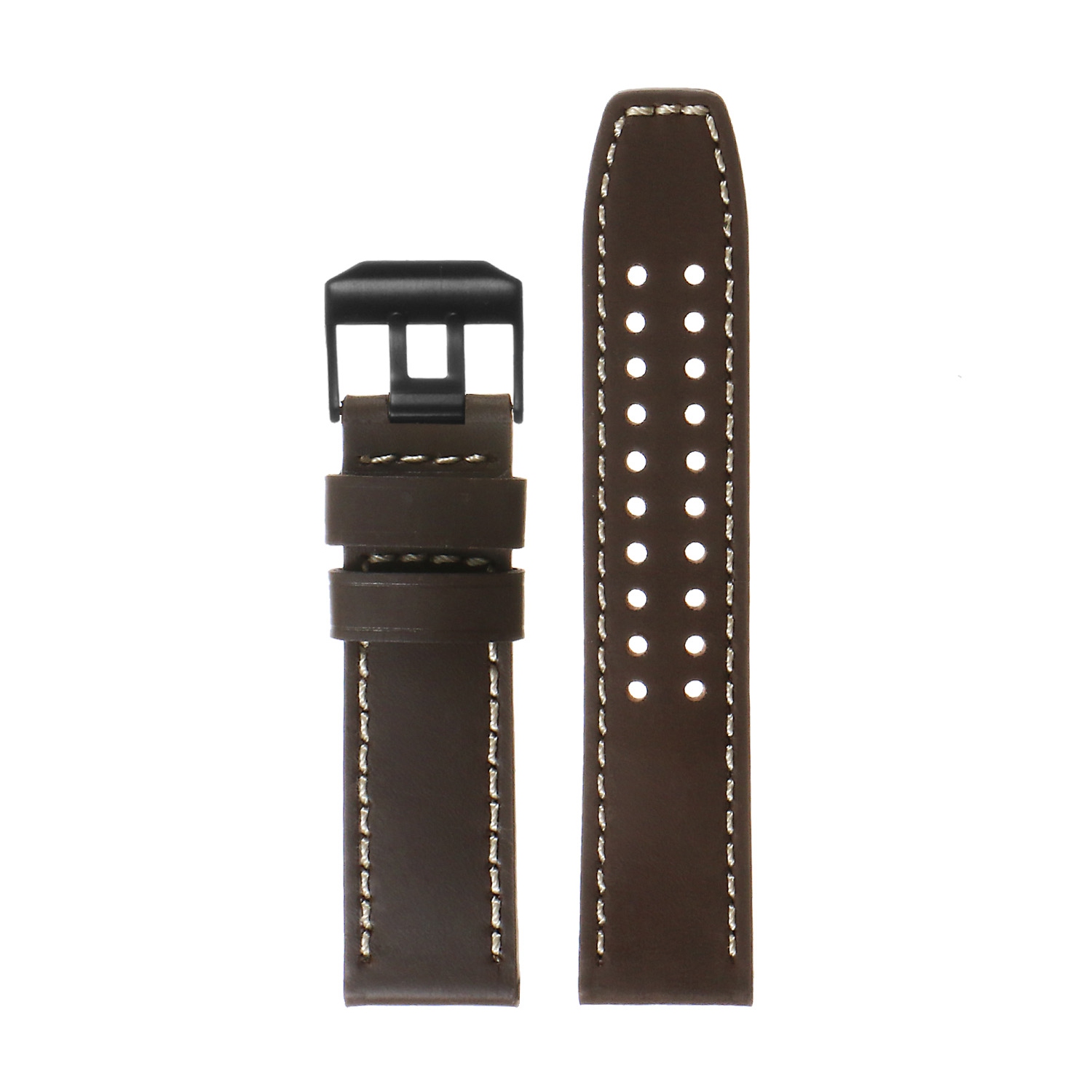 DASSARI Leather Watch Band Strap for Luminox with Matte Black Double Prong Buckle in Brown