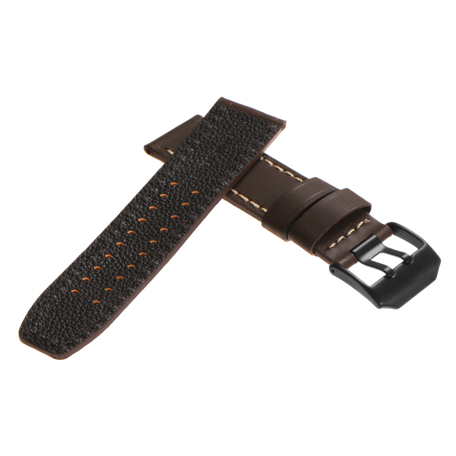 DASSARI Leather Watch Band Strap for Luminox with Matte Black Double Prong Buckle in Brown