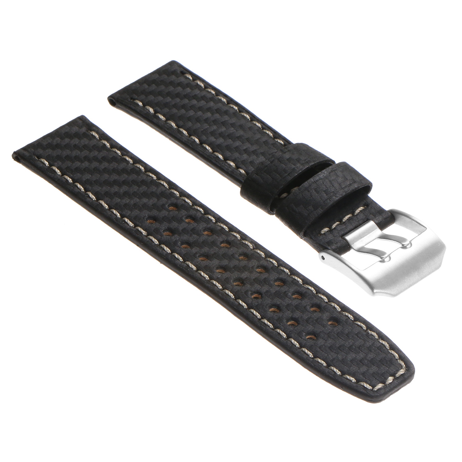 DASSARI Black Carbon Fiber Watch Band Strap for Luminox w Double Prong Buckle