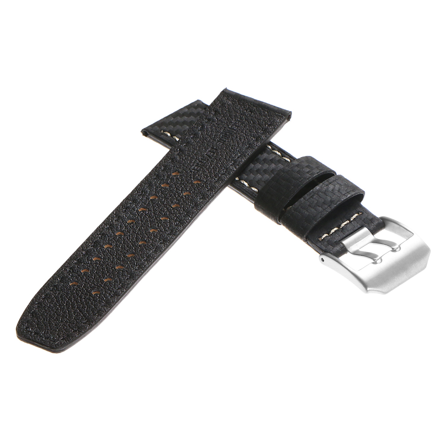 DASSARI Black Carbon Fiber Watch Band Strap for Luminox w Double Prong Buckle