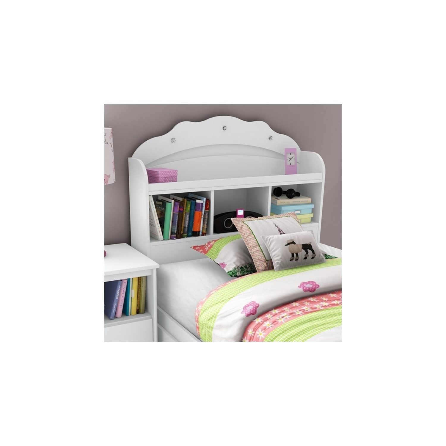 South Shore Tiara Twin Bookcase Headboard, Pure White