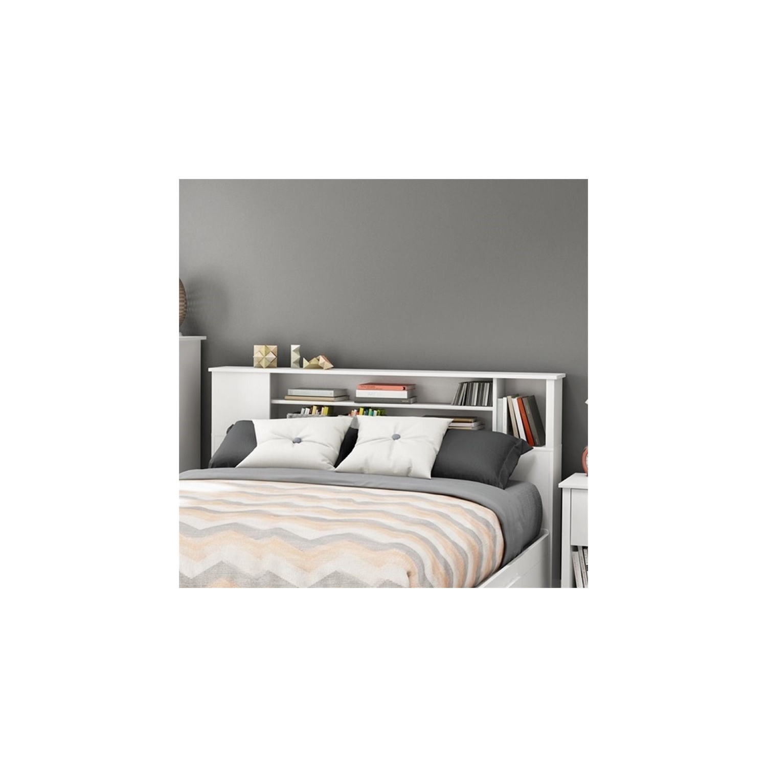 South Shore Fusion Full/Queen Bookcase Headboard, Pure White