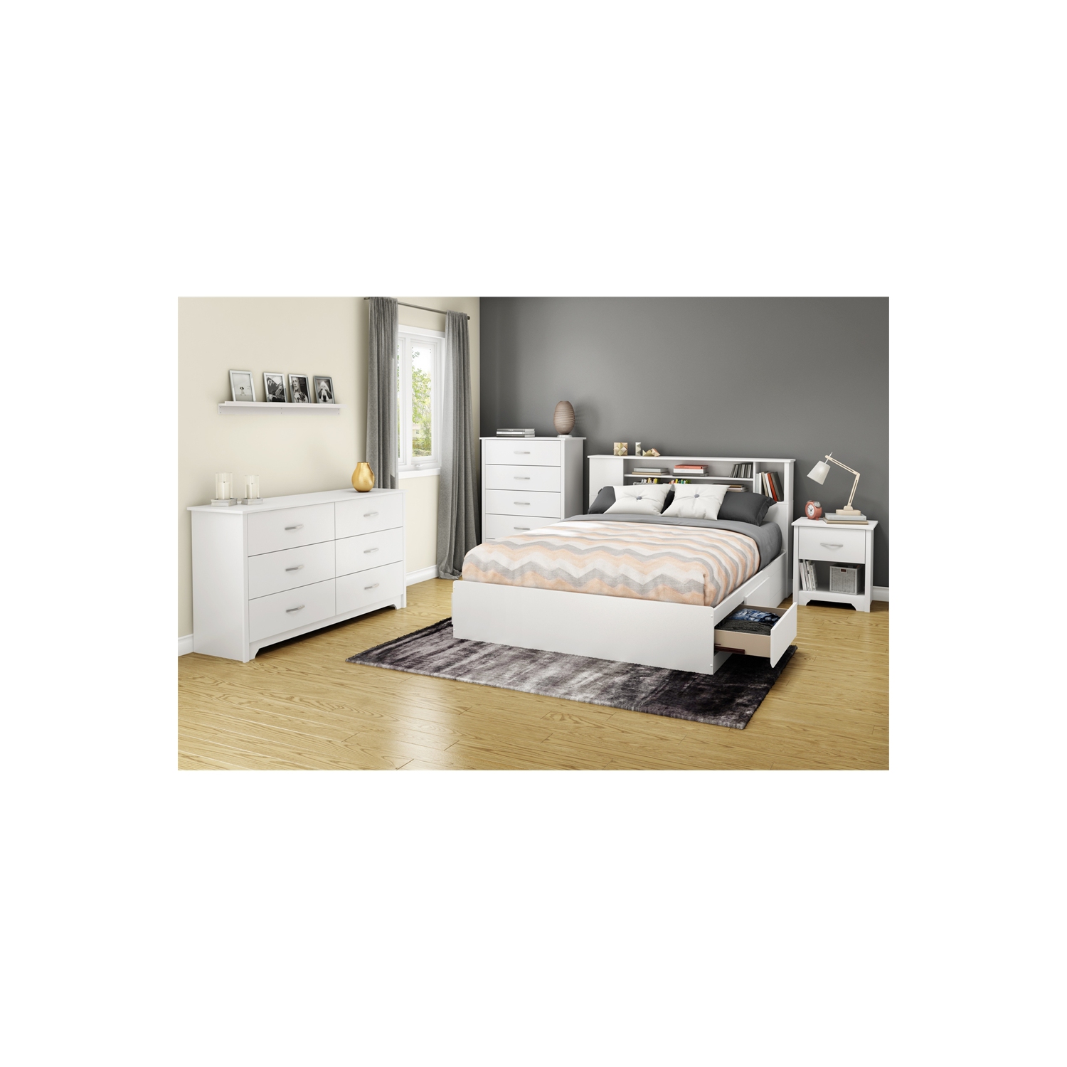 South Shore Fusion Full/Queen Bookcase Headboard, Pure White