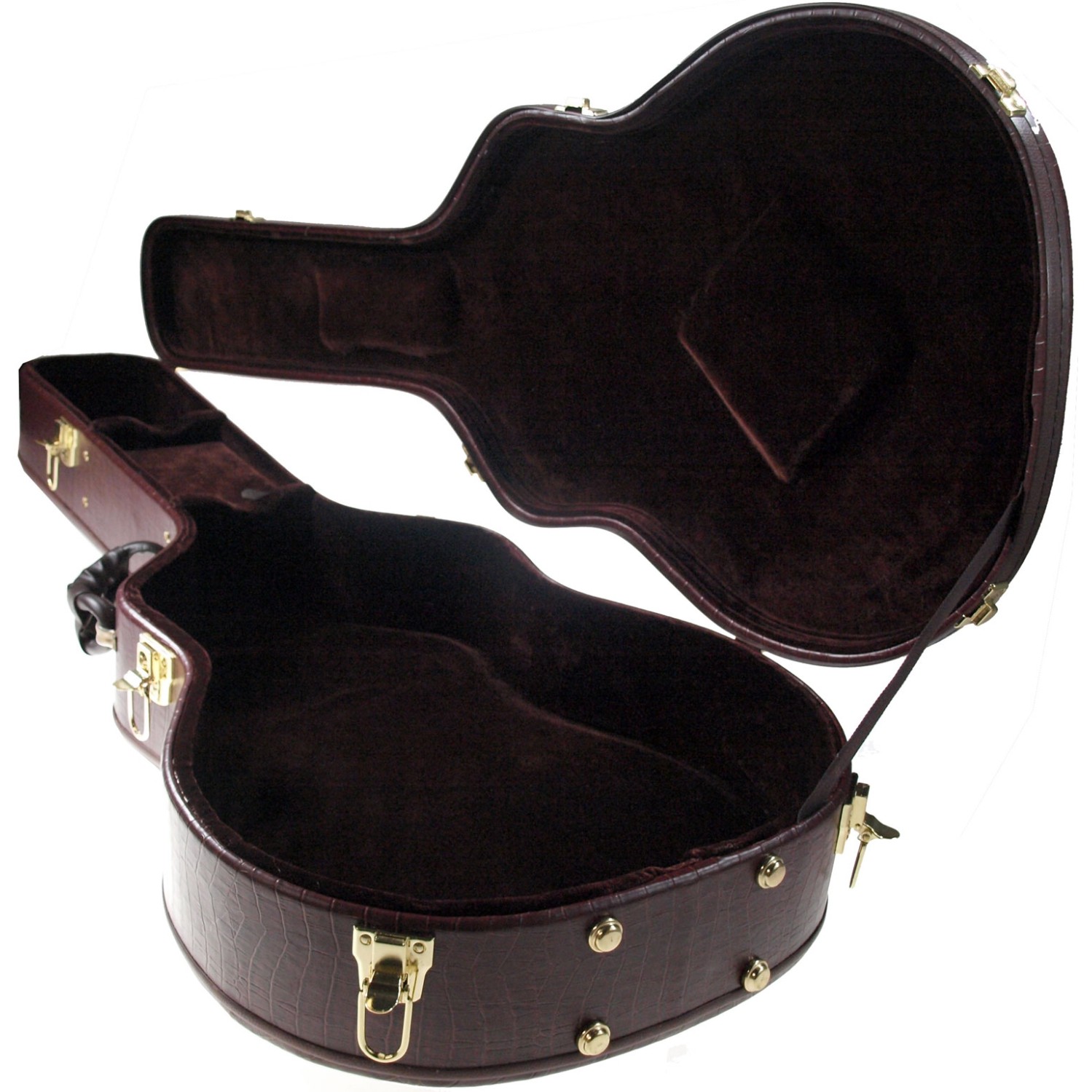 Étui rigide pour guitare voûtée Solo, imitation peau de peau de gaveuse brune